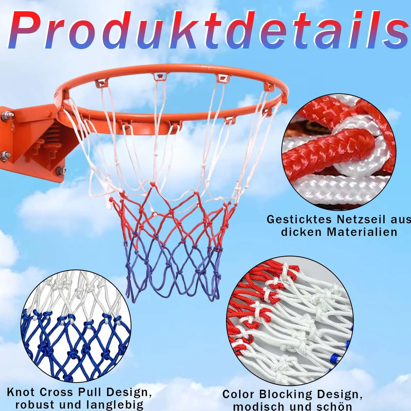 Lot de 2 filets de rechange professionnels de basket-ball en nylon, 12 boucles, résistants aux intempéries