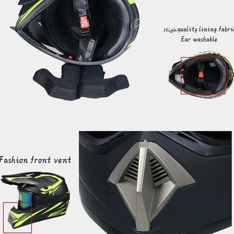 Casque Motocross Intégral Unisexe 9-14 Ans avec Lunettes Gants Masque