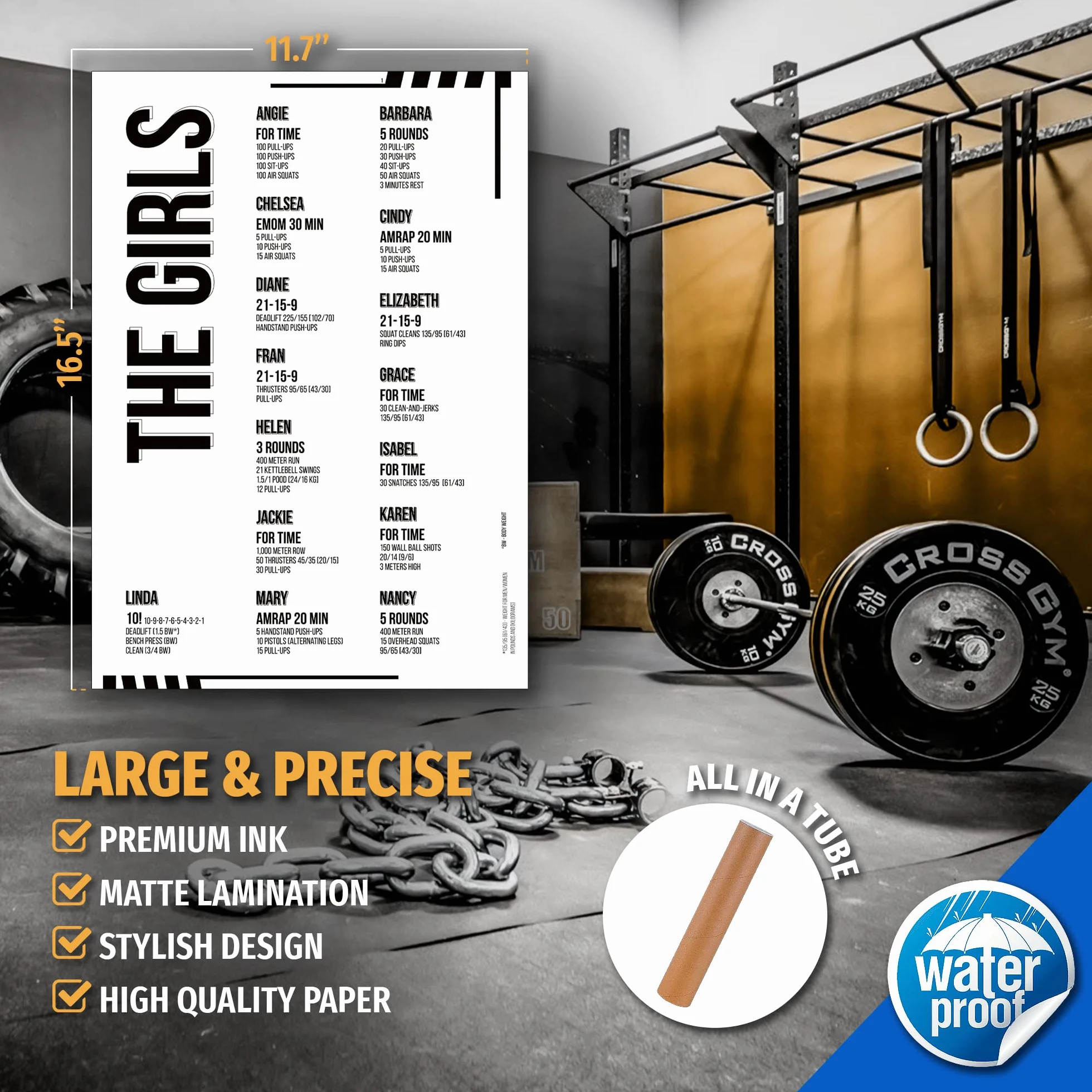 Affiches d'entraînement Cross Training Lot de 3 A3 plastifiées WODs