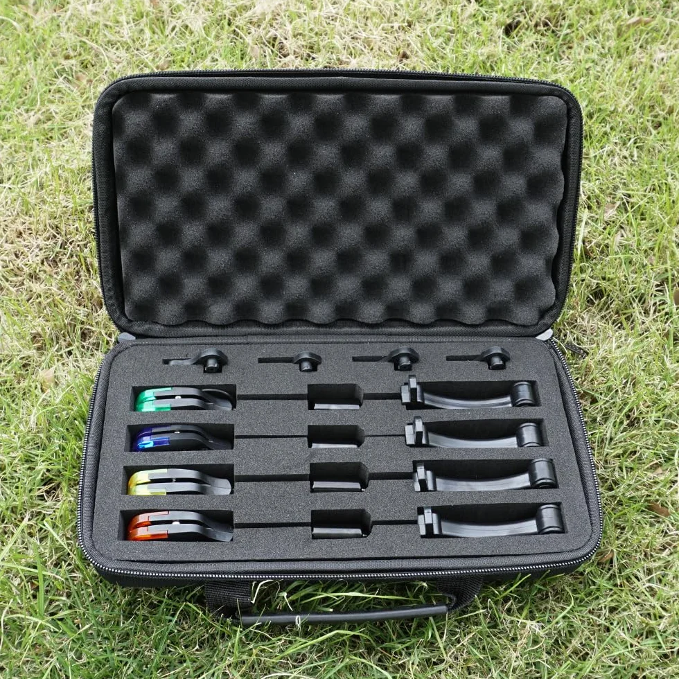 Hirisi Lot de 4 detecteur de Touche Peche Carpe Siège de Base Amovible pour indicateur de Morsure alarmes pêche Carpe lumière LED Rouge/Jaune/Bleu/Vert