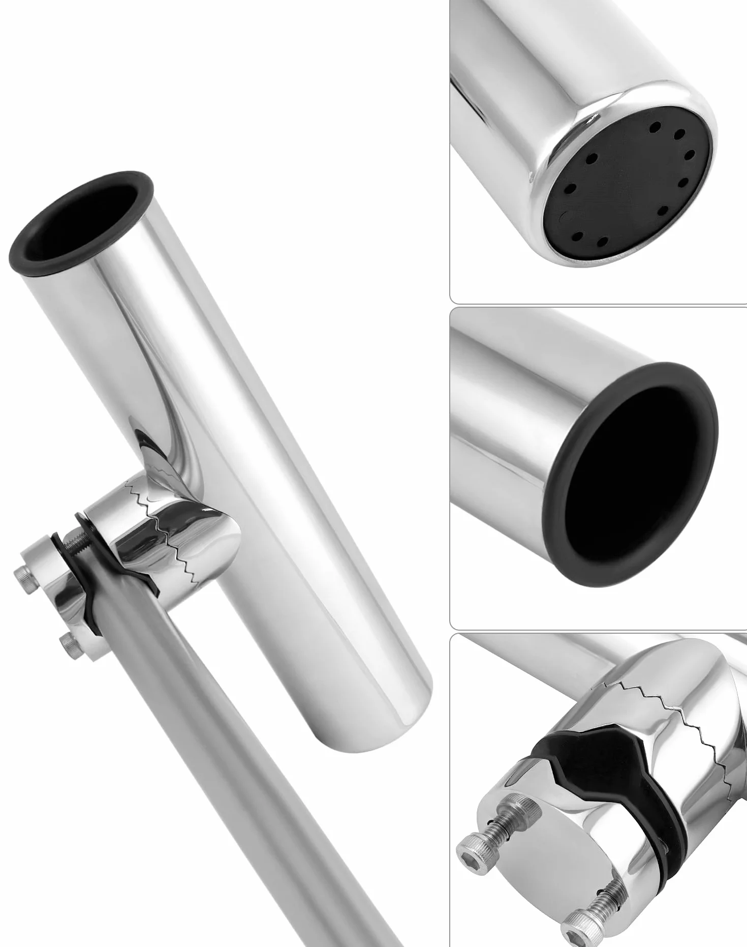 QWORK 2 Pièces Porte de Canne à Pêche Rotatifs 360° Acier Inoxydable 304 Serrage Rails 19~25 mm