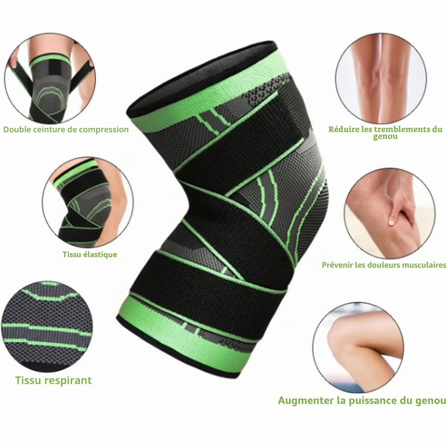 Genouillère Sport Rotulienne et Ligamentaire Compression pour Déchirure Ménisque Arthrose Genou L