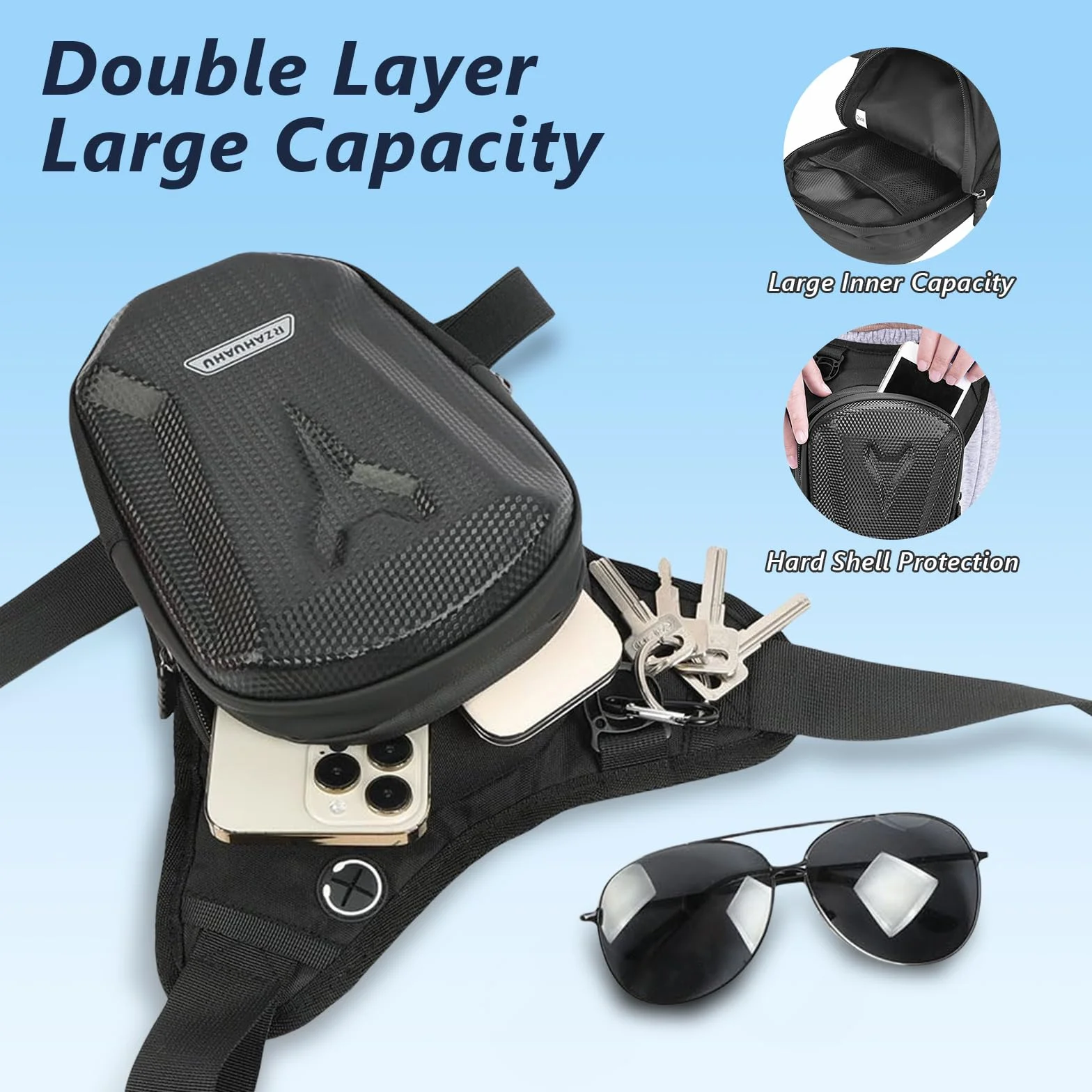 Flintronic Sacoche de Jambe Moto, Sac de Jambe Tactique, Leg Bag en Coque EVA, Multifontion Moto Poche Jambe, Imperméable, avec Sangle de Jambe Amovible, pour Cyclisme, Course, Randonnée