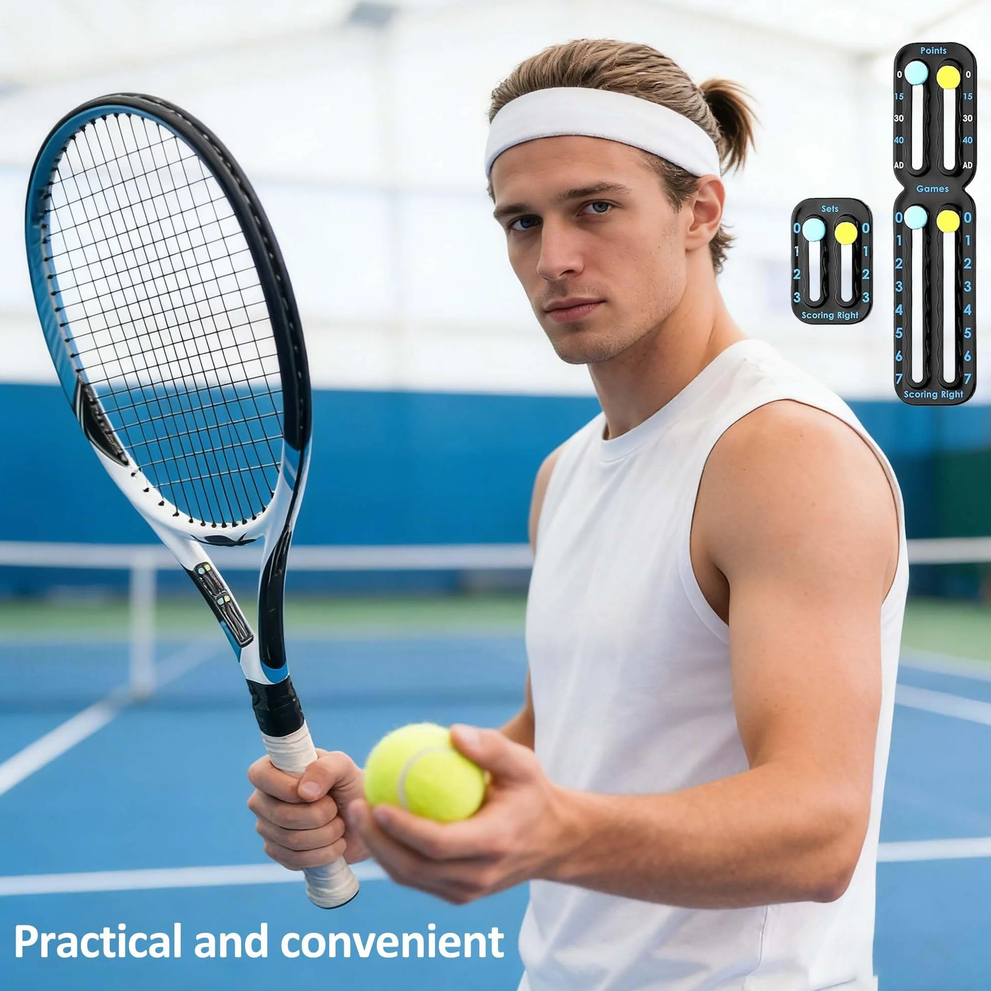 Marqueur de Raquette de Tennis Portable avec Bandes adhésives Compteur de Scores pour Noter Points Jeux Sets