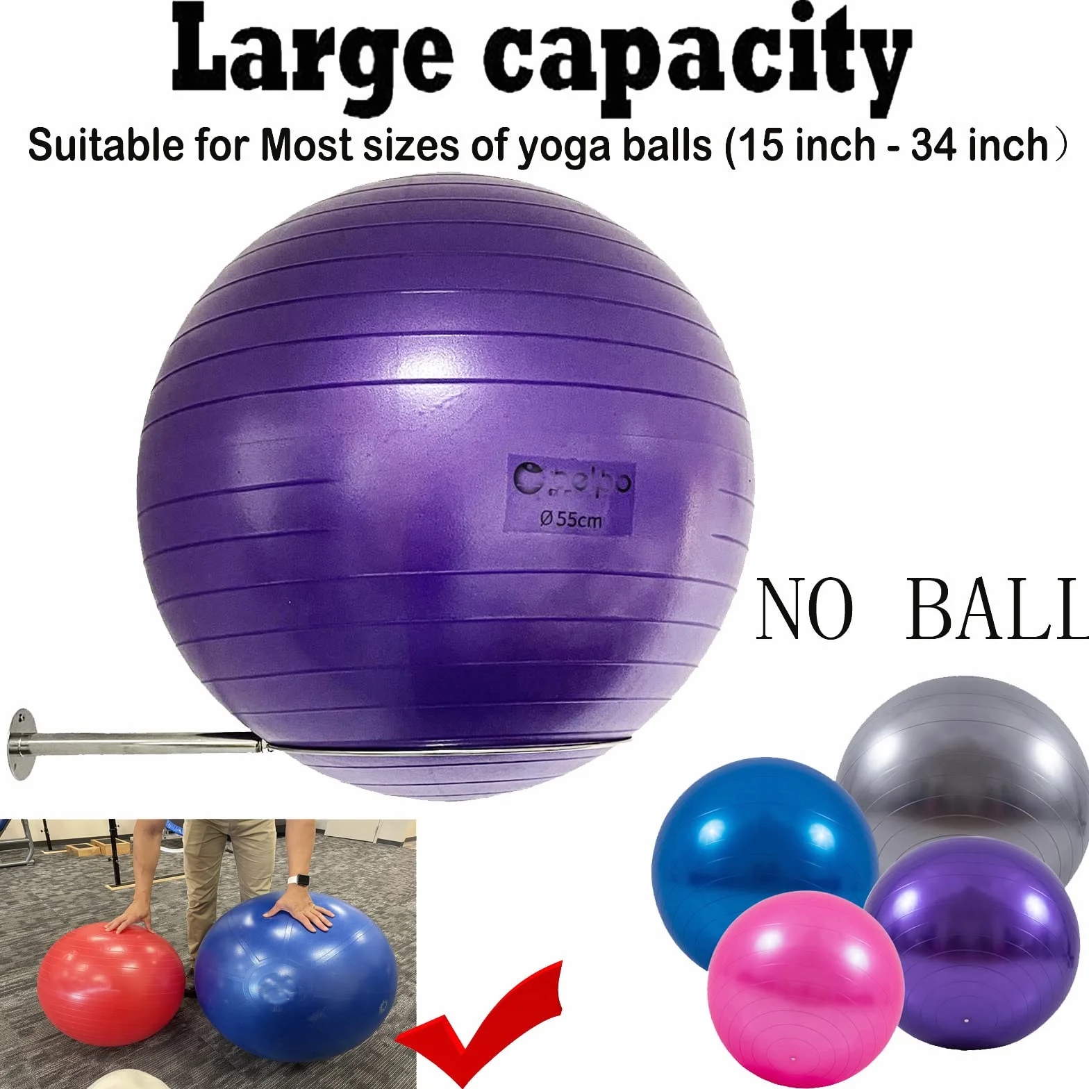 Support mural en acier inoxydable pour ballon de yoga 32 cm
