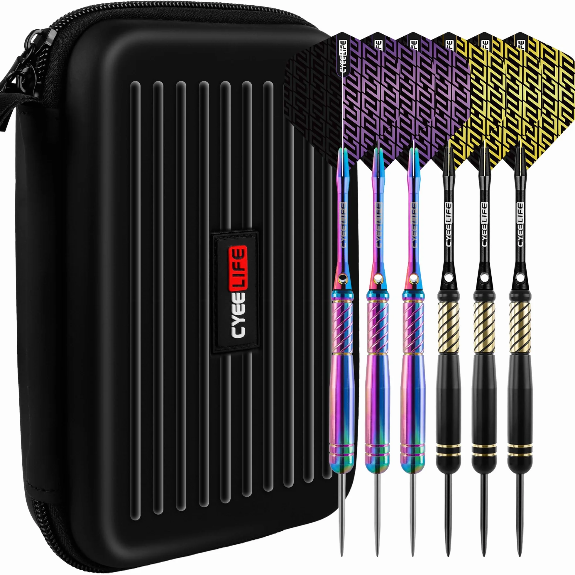 CyeeLife Set de Fléchettes Professionnel 20g Acier avec Dart Case, 6 Tiges Alu, 12 Vols, 20 Anneaux Anti-Dévisageage