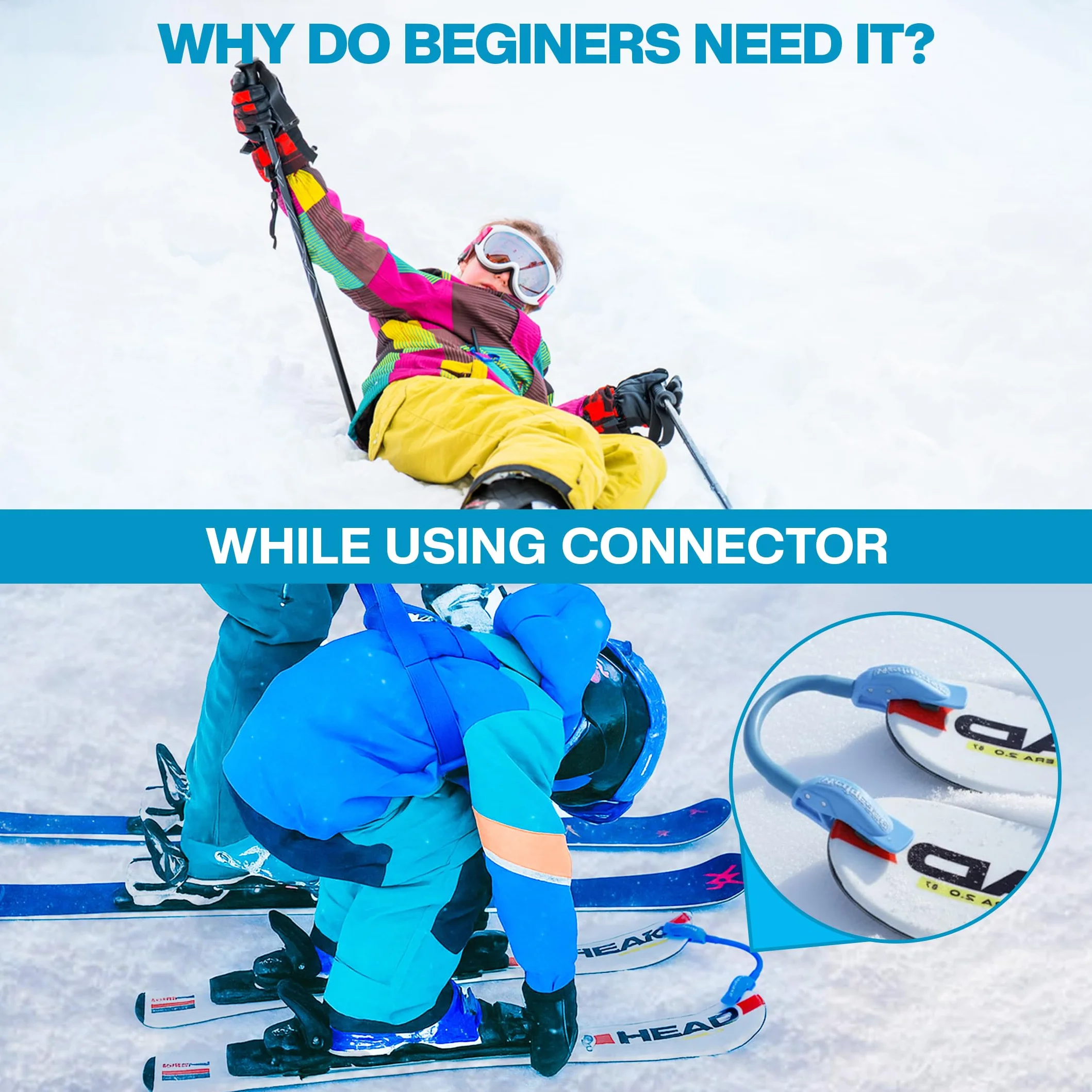 Launch Pad Wedgease Connecteur de Pointe de Ski – Apprendre à Skier – Contrôle de la Vitesse, Cale, Tourner – Portable et Durable – Débutants