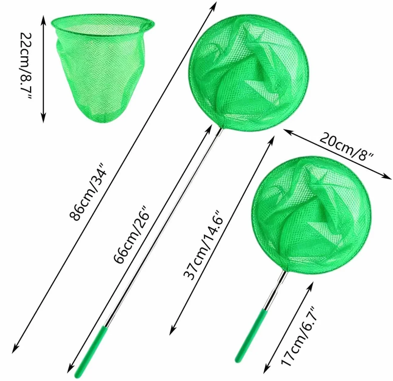 Lot de 5 Filets de pêche télescopiques pour Enfants (36.5 à 94.8 cm) pour Attraper Les Insectes, Les Petits Poissons, la Plage, Le Jardin