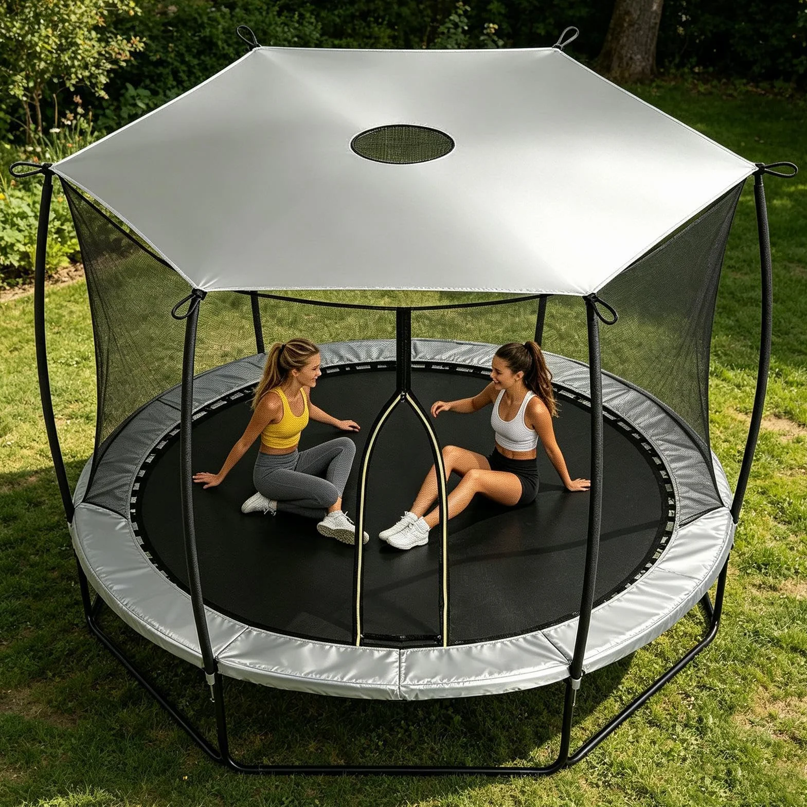 Housse d'ombrage de trampoline Ø 366 cm Anti-UV Imperméable pour trampoline 6 barres