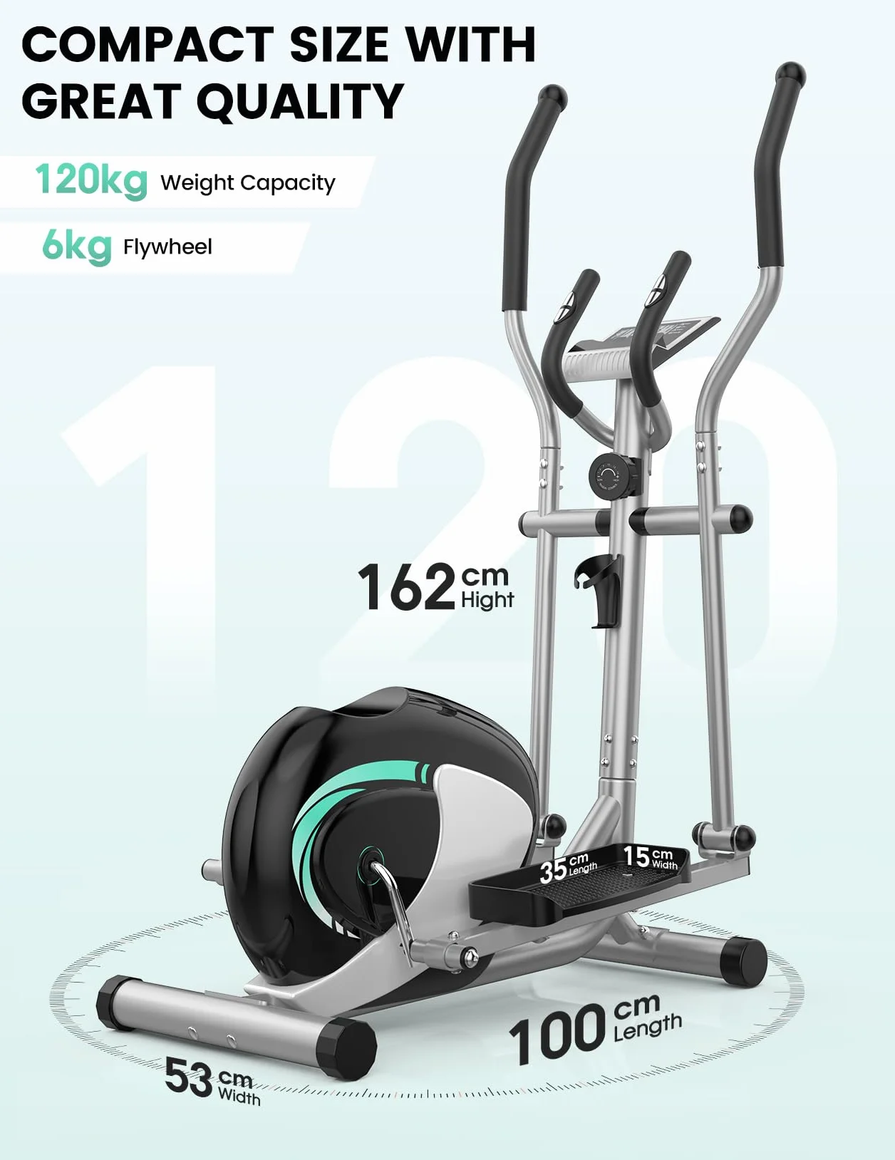 THERUN Vélo Elliptique Compact 16 Niveaux Résistance Réglable avec Capteur Pouls Écran LCD