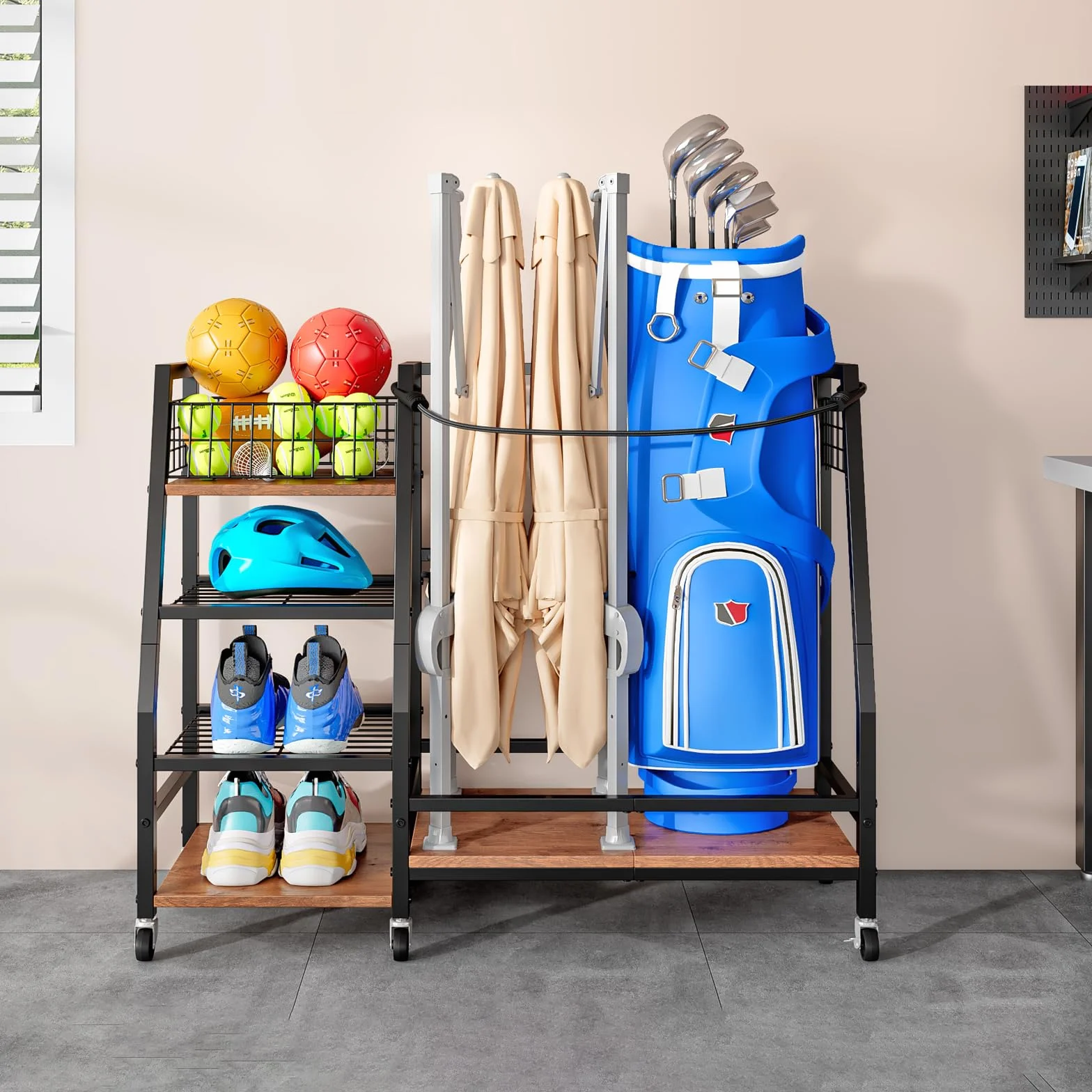 Support de Rangement pour Clubs de Golf avec Roulettes, Organisateur Robuste pour Sacs de Golf
