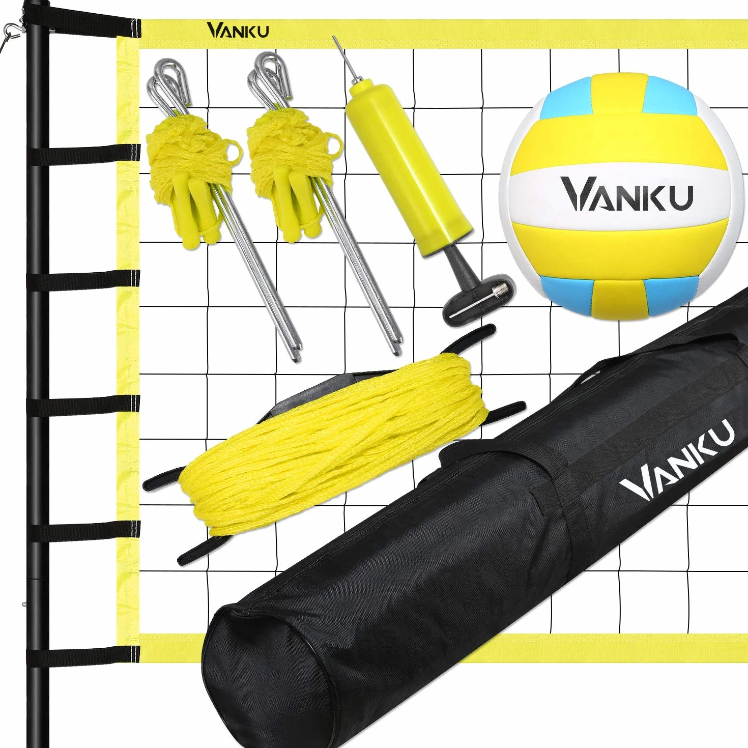 Vanku Filet de Badminton Volley-Ball Tennis Extérieurs Portable Réglable en Hauteur 9.75M x 0.9M