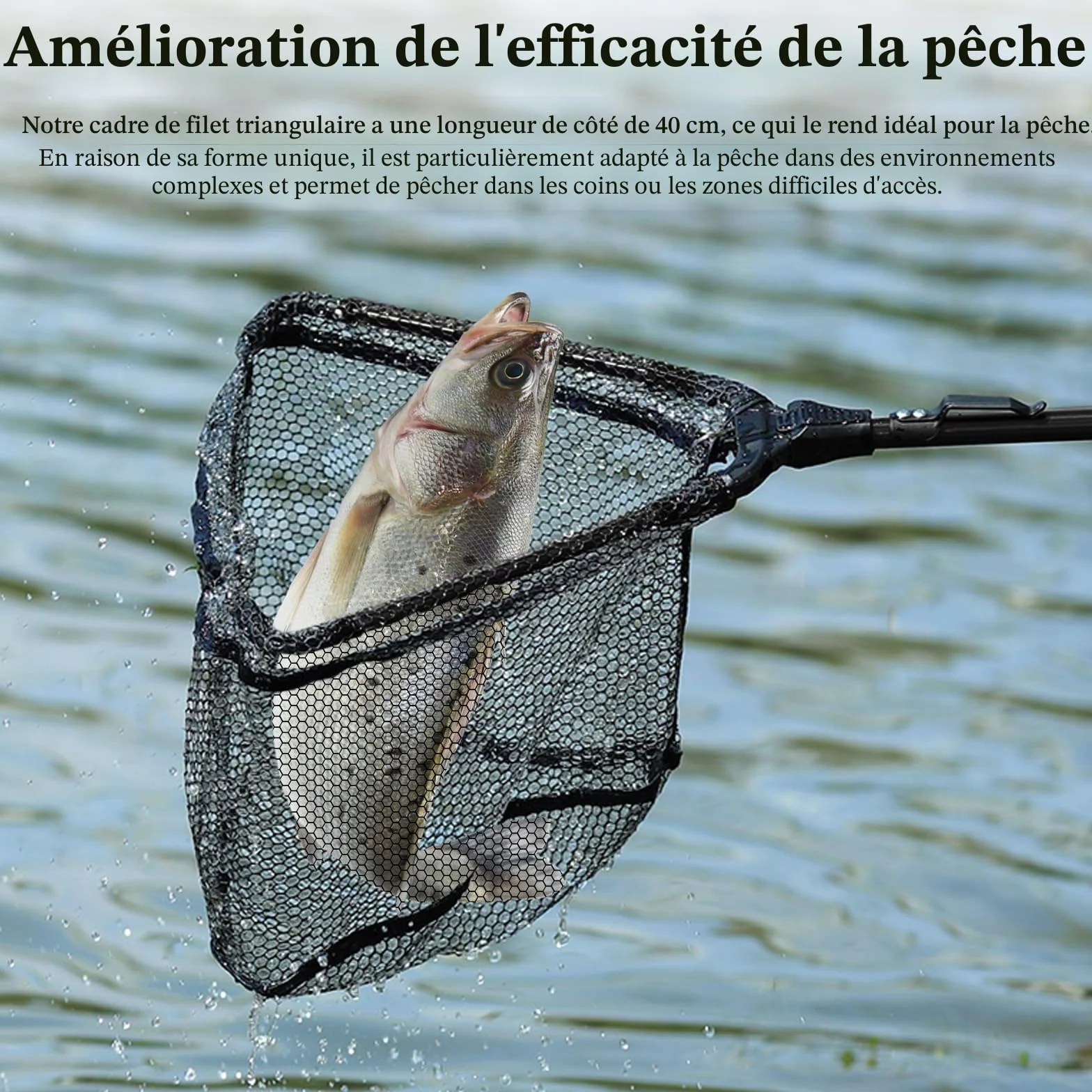 Épuisette de Pêche Pliable, Épuisette Pêche Pliable avec Poignée Télescopique, Longueur Réglable pour Kayak Salmon Chat Basse Étang et Piscine (Noir)