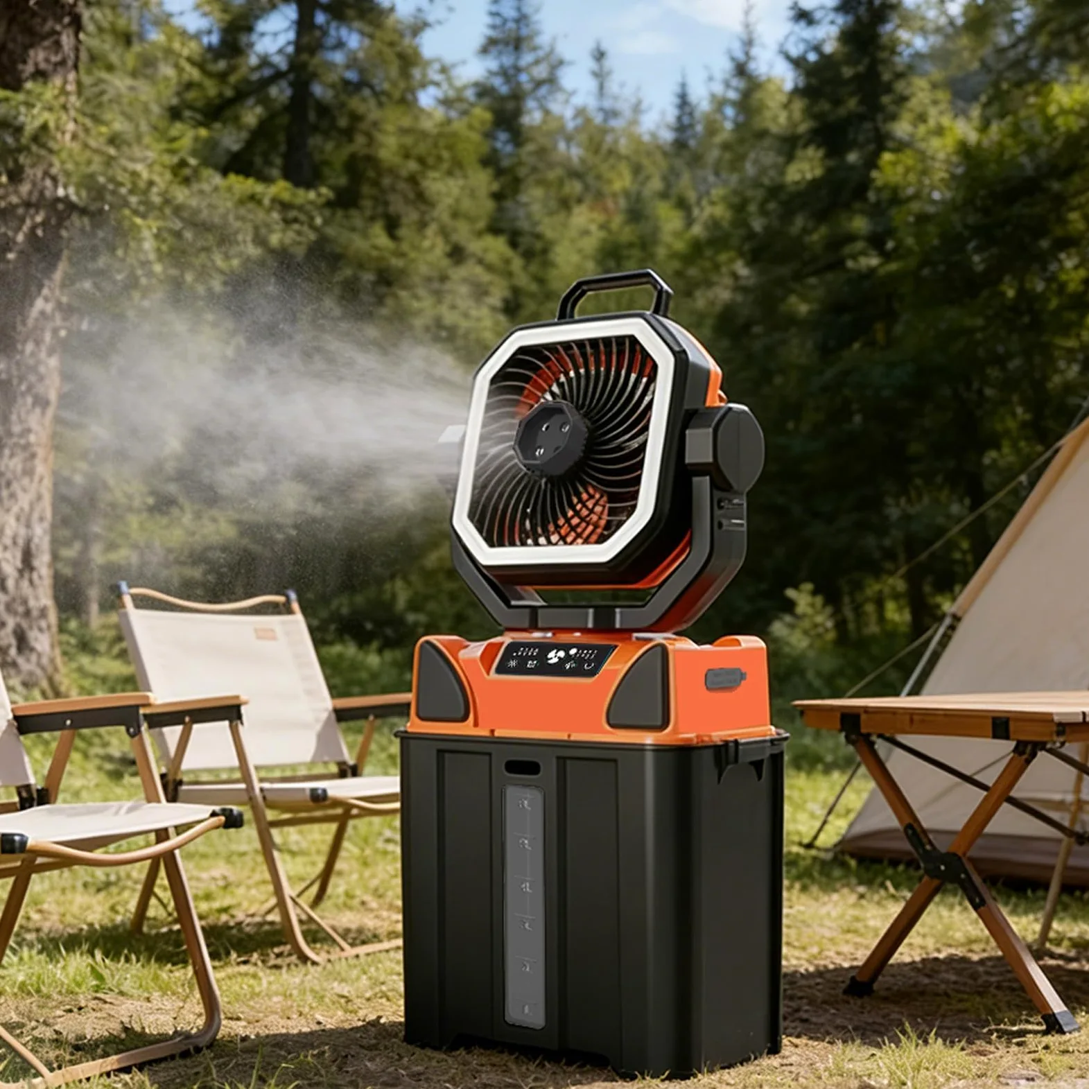 Elprico 3 in 1 Ventilateur de Camping Rechargeable, Ventilateur Brumisateur Portable 6 L avec Lumière LED, Télécommande, alimenté par Batterie 20 000 MAh pour Tente, T