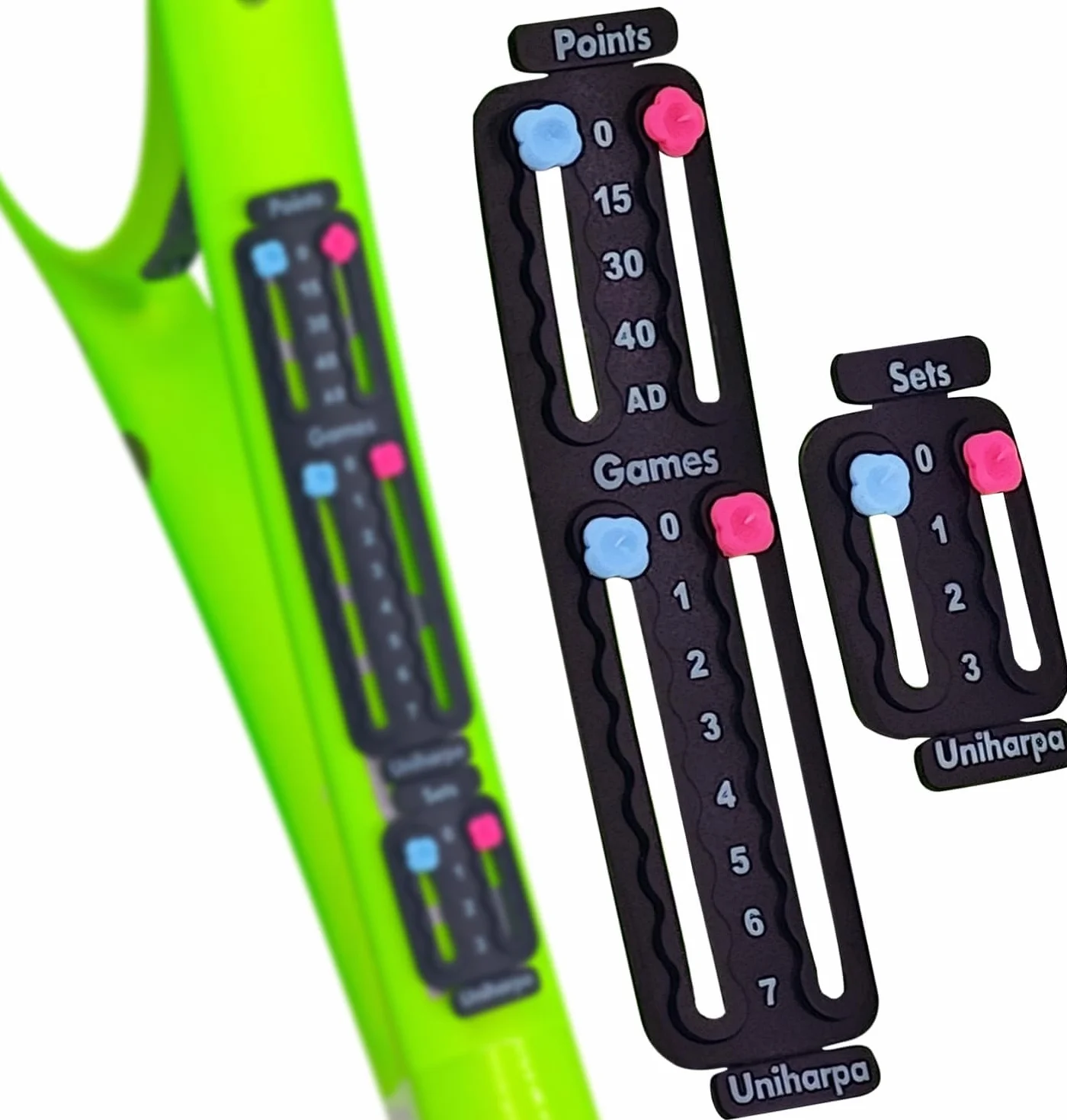Uniharpa Compteur de Score Portable pour Tennis - Tableau de Marque Léger 1.9g ITF Certifié Affichage Points/Jeux/Sets Instantané