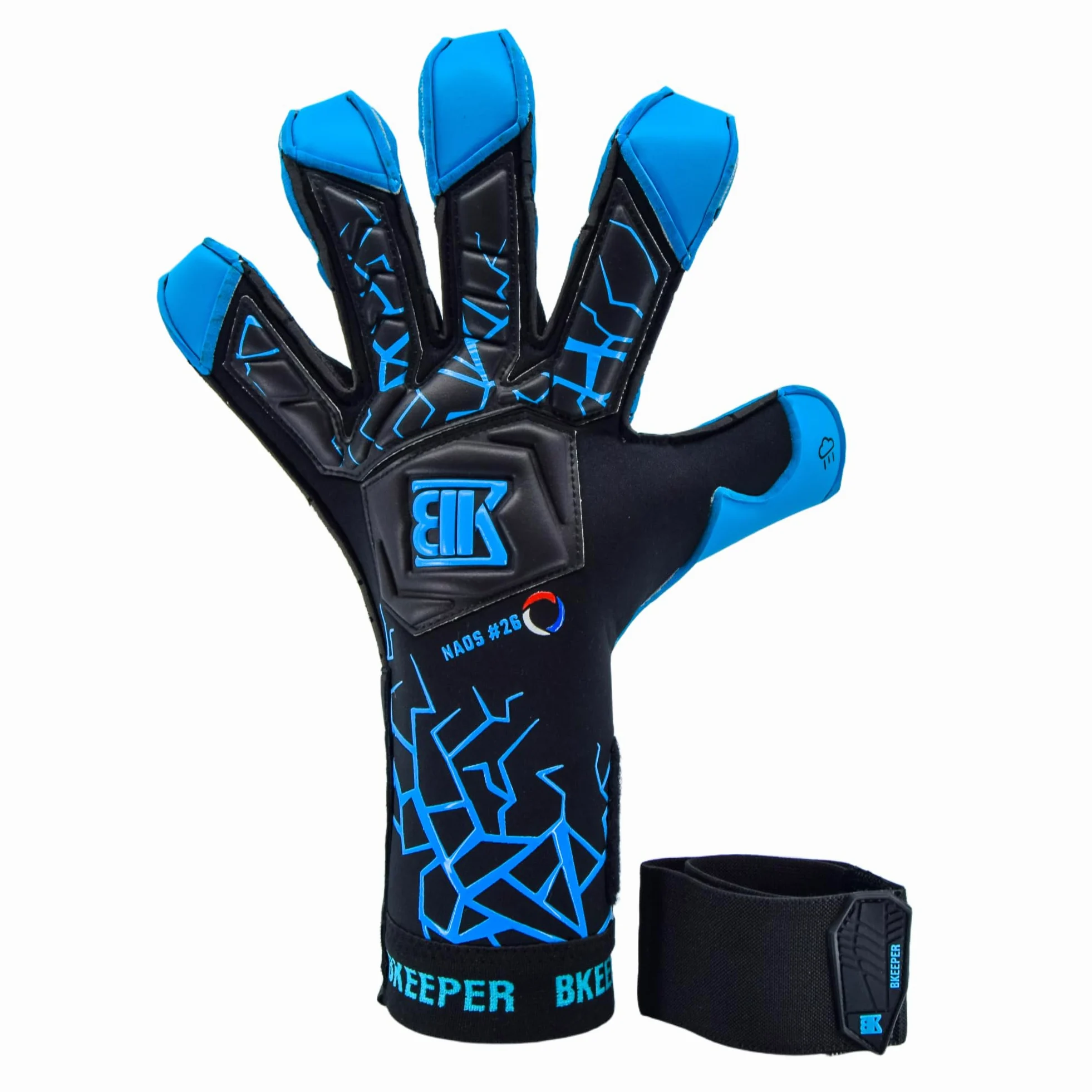 Gants de Gardien NAOS #26 Aqua, Noir & Cyan, Tailles 6 à 11, Coupe Hybride, pour Adultes, Mousse Contact Aqua