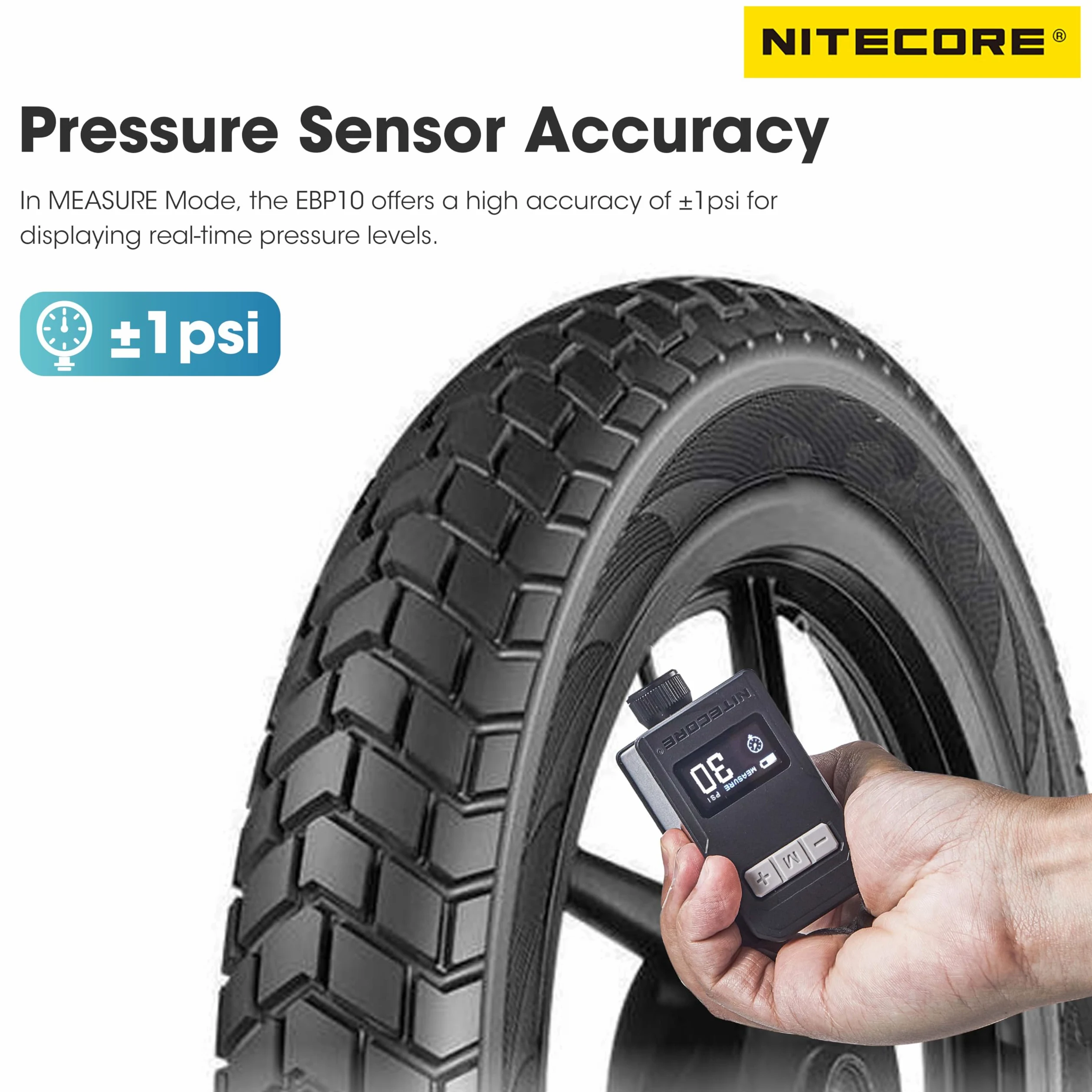 NITECORE EBP10 Pompe à vélo électrique Portable avec jauge et Valve Presta et Schrader Max 144 PSI, Gris