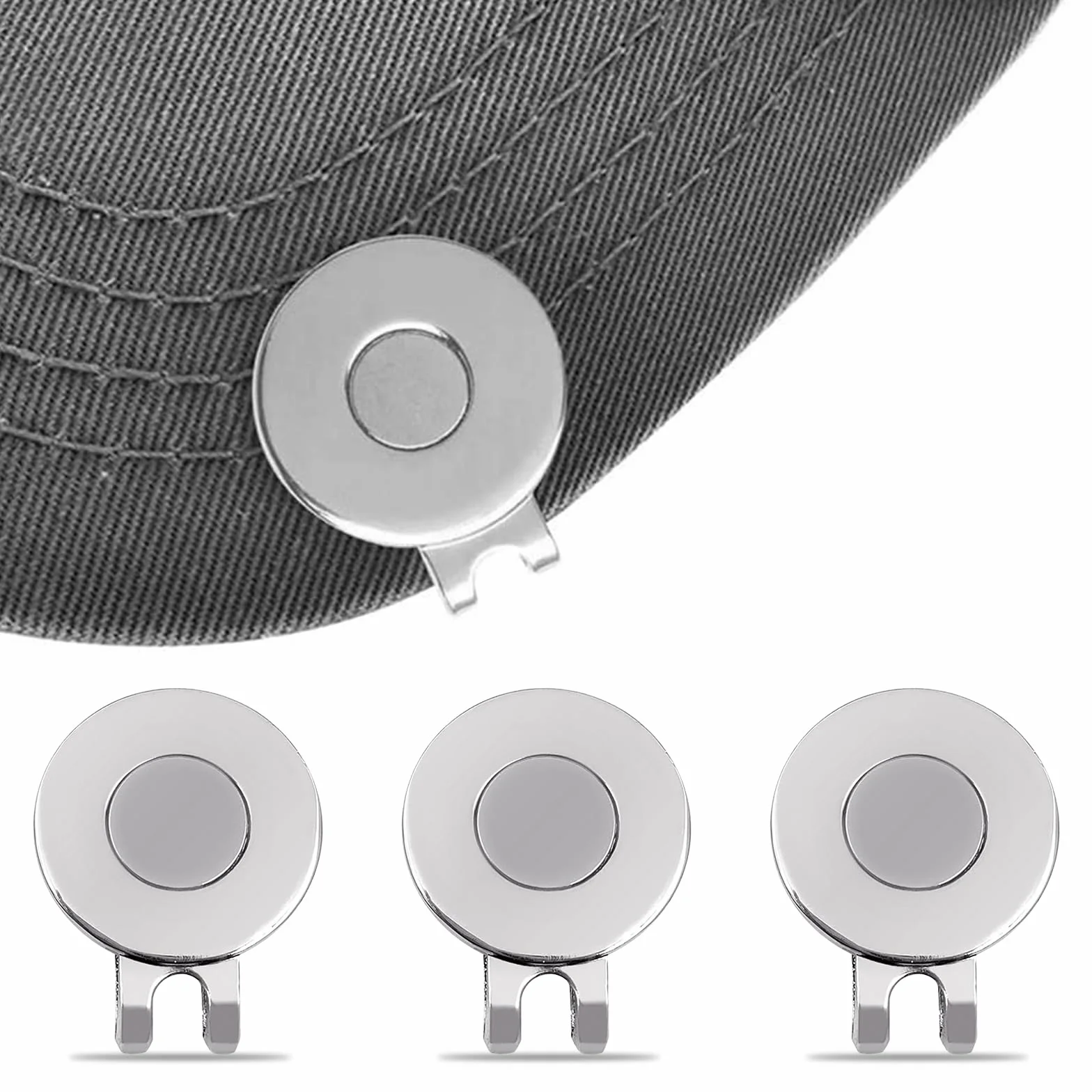 Butyeak Clip Magnétique pour Chapeau de Golf, Pince à Chapeau de Golf Balle, Clip de Casquette de Golf, 3 Pièces Clips de Bonnet de Golf, Marqueur de Balle de Golf, pour Gants Chapeaux Sacs Visière