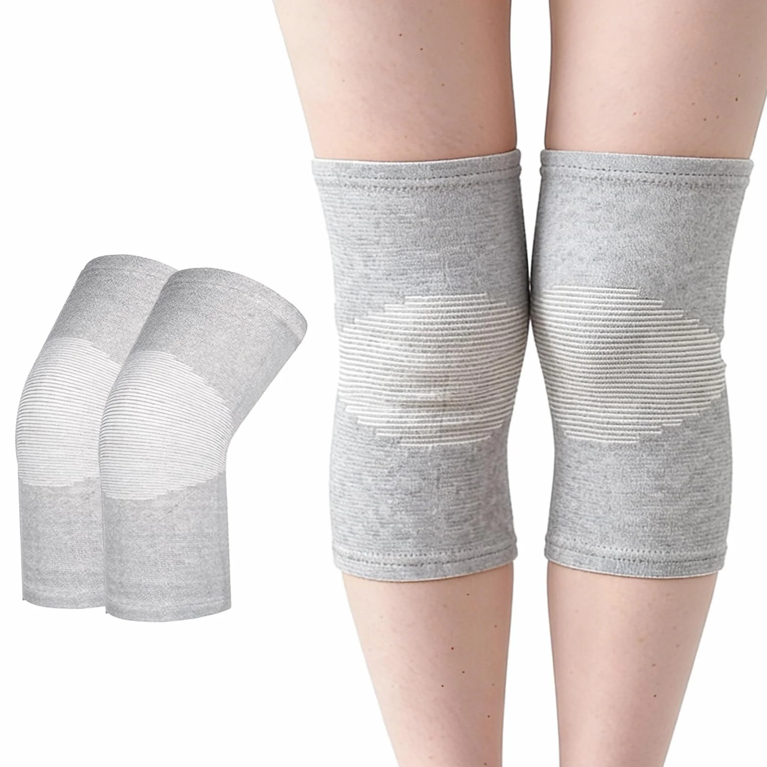 Lot de 2 genouillères en bambou anti-transpiration chauffe-genoux pour sport gris