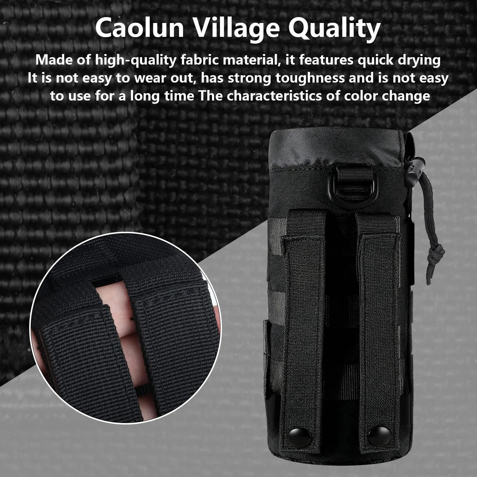 Lot de 2 Porte-Bouteilles Tactiques pour Ceinture Molle, Sac à Dos Portable avec Cordon de Serrage, Camping + 2 Mousquetons