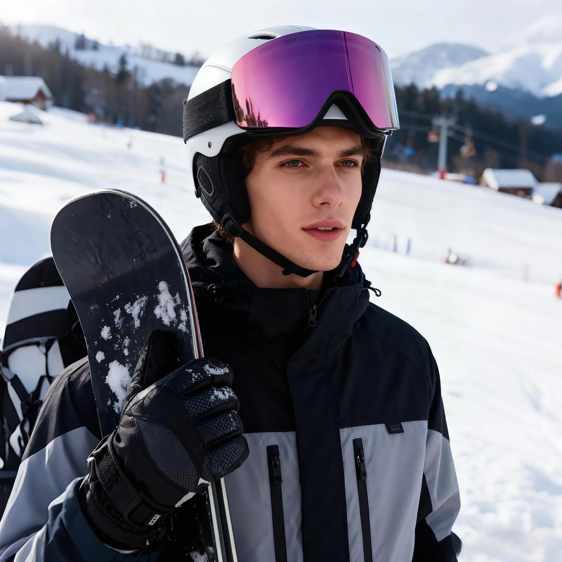 Masque de Ski YH227 OTG Ajustables Anti-UV Anti-Buée Lunettes de Snowboard pour Hommes Femmes