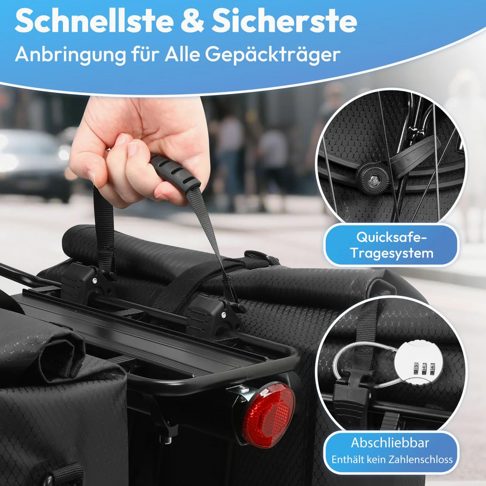 GUOOTU Lot de 2 sacoches de vélo pour porte-bagages de 56 l, avec poignée de transport et bandoulière - Sacoche de vélo avec réflecteurs (noir 28 l)