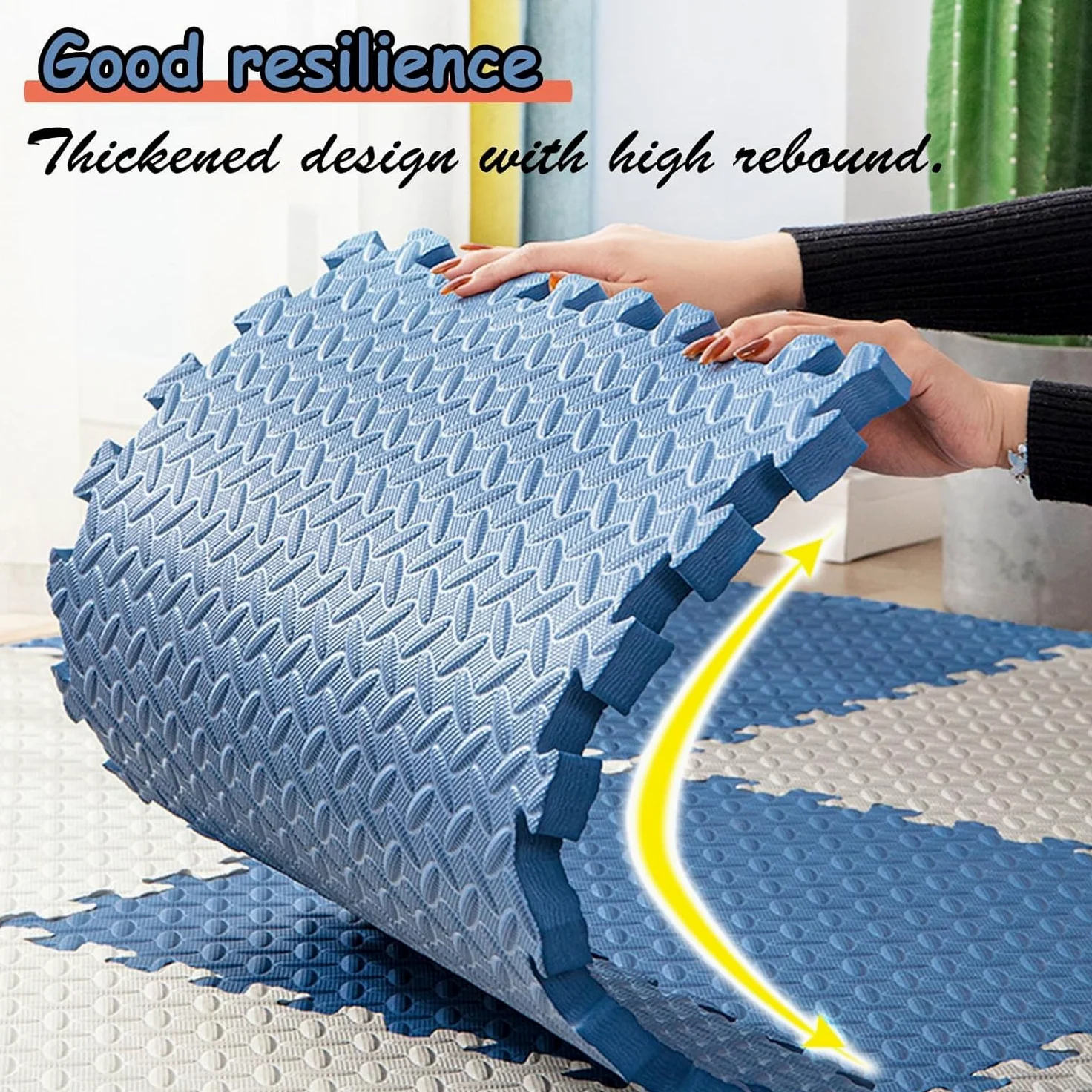 Lot de 16 Dalles en Mousse Souple imbriquées EVA 12 x 12 Pouces for Puzzle de Jeu en Mousse, Tapis de Sol découpable à Faire soi-même, Tapis d'exercice de Gymnastique(Navy Blue+Yellow)