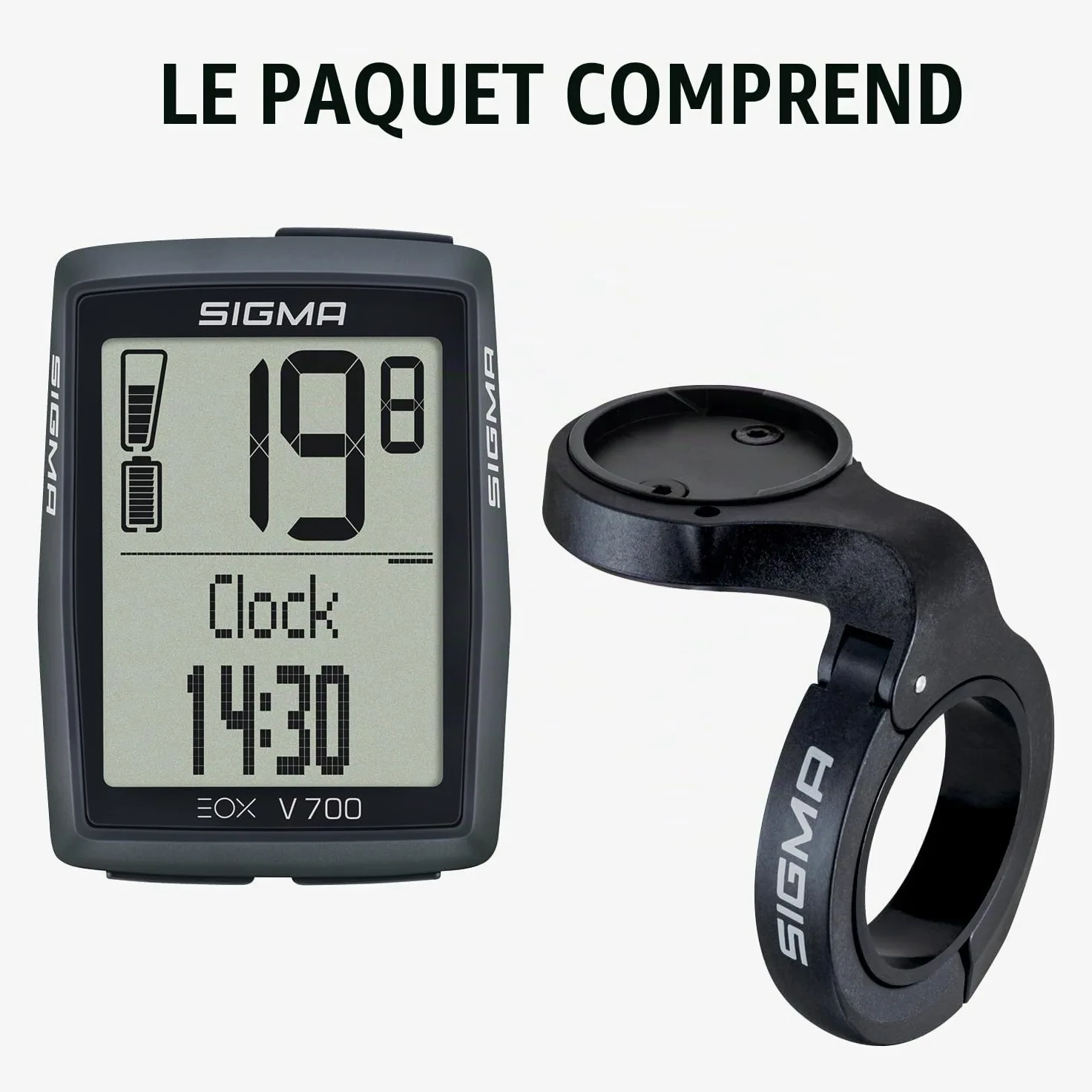 SIGMA EOX View 700 | pour vélo électrique avec Over CLAMP Butler Inclus | Compteur de vélo étanche pour vélo électrique | Compatible avec l'application gratuite EOX