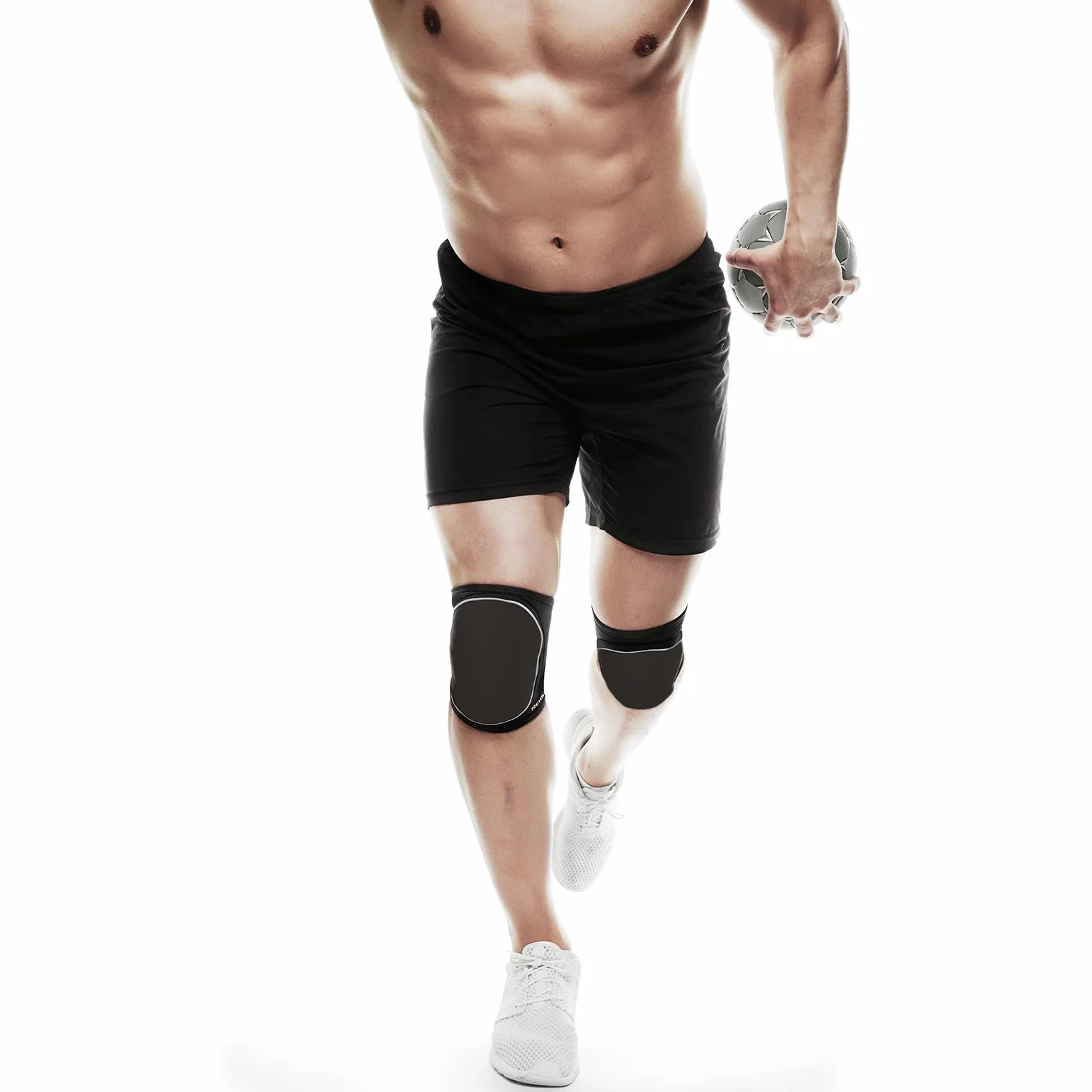 Rehband genouillères en néoprène 7 mm pour femmes et hommes, genouillère antidérapante et ultra-résistante pour volley-ball, handball et sports indoor, Couleur:Noir, Taille:L, Côté:Gauche