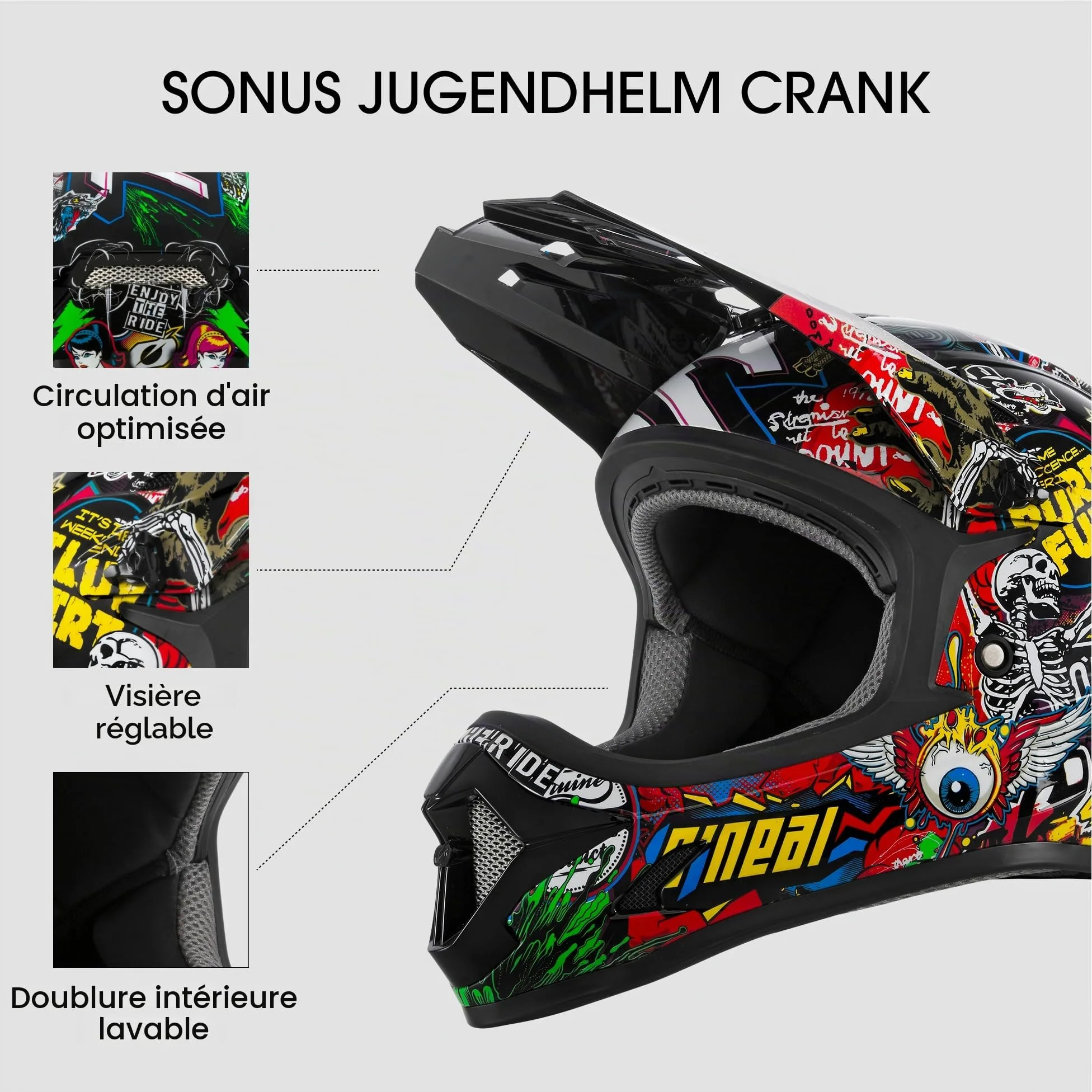 O'NEAL | Casque de vélo de Montagne | Enfants | VTT Downhill | Coque en ABS, aérations pour Une Ventilation et Un Refroidissement optimaux, Norme de sécurité EN1078 | Casque Sonus Youth