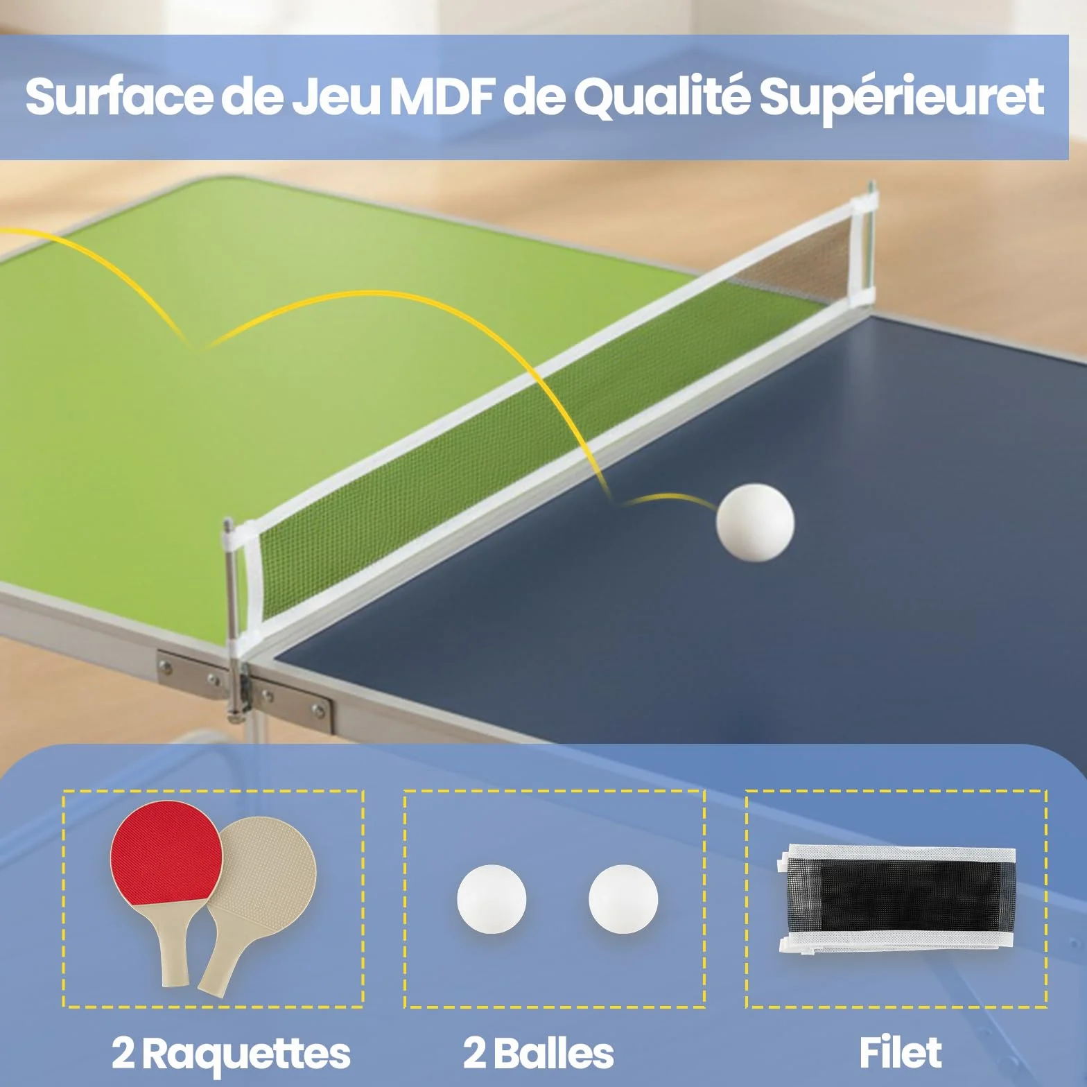 COSTWAY Table de Ping-Pong Pliable 120 x 76 cm, Set Mini Tennis Table Peu Encombrante avec Filet 2 Raquettes 2 Balles Hauteur Réglable 3 Niveaux, Cadre en Aluminium, pour Extérieur Intérieur