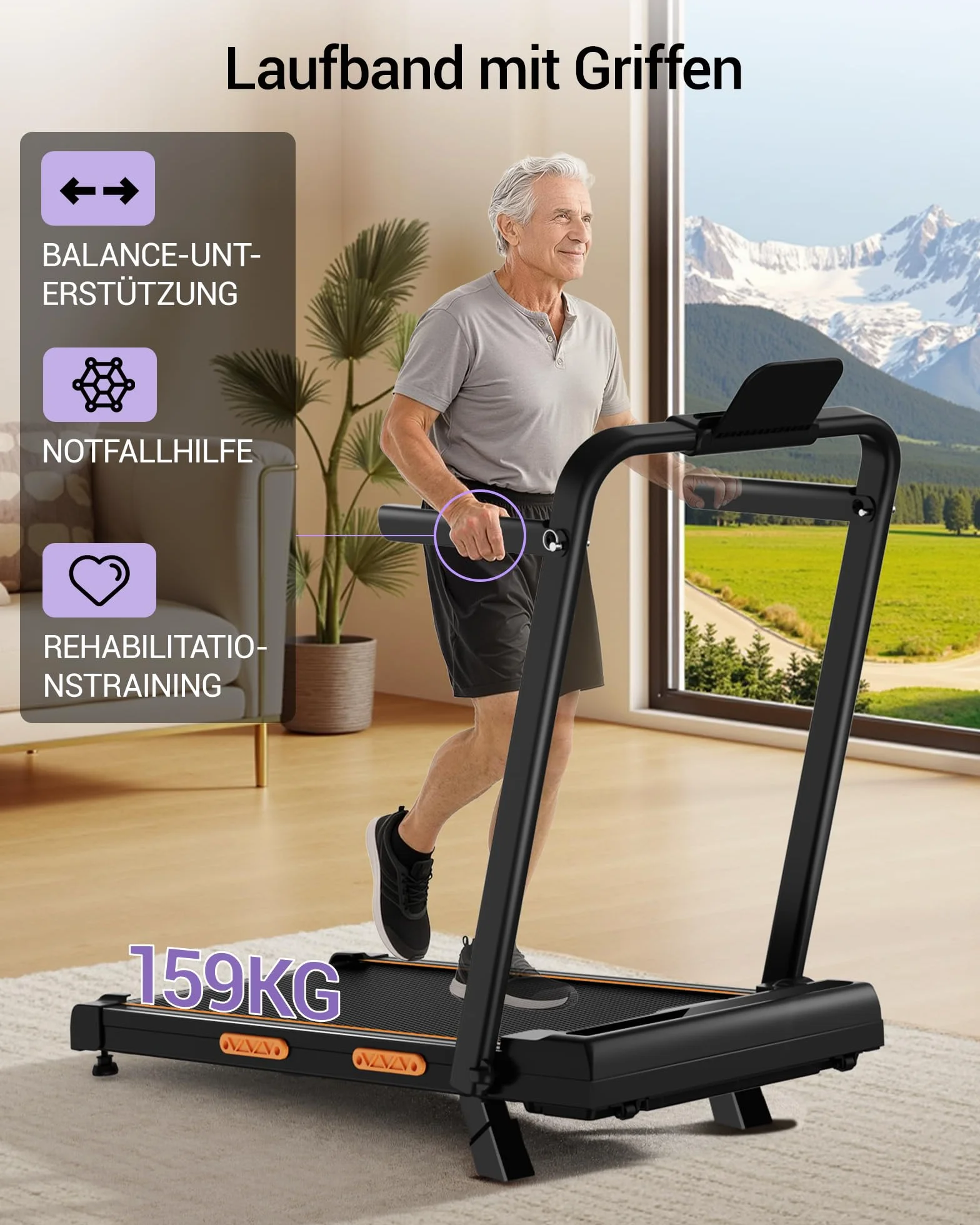 CURSOR Tapis de Course Pliable Inclinable 16%, 10km/h, 3.0 HP, 159KG, Affichage LED, Télécommande