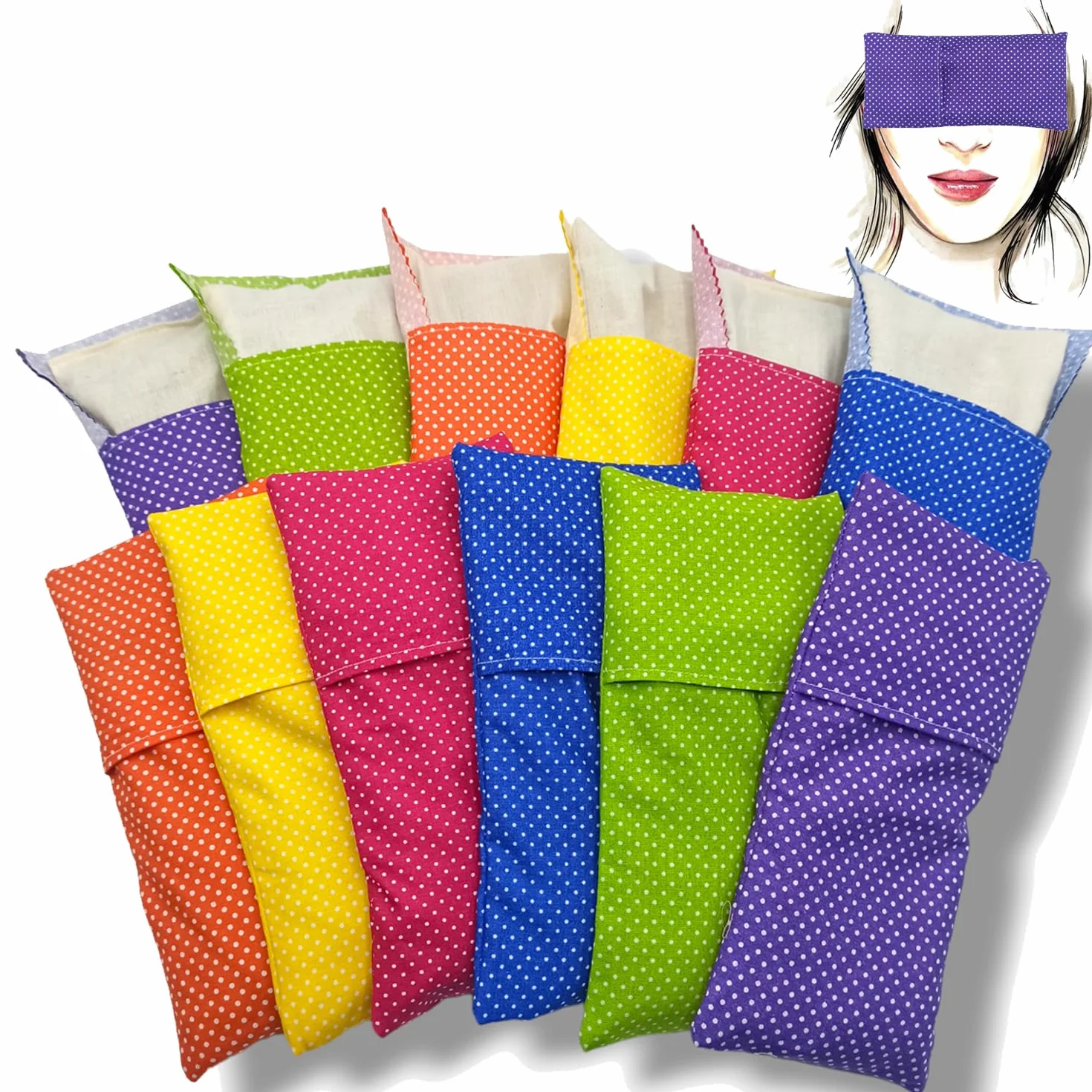 Coussins pour les yeux Pack 12 Colori - Graines de Lavande et de Riz - Yoga Méditation Relaxation