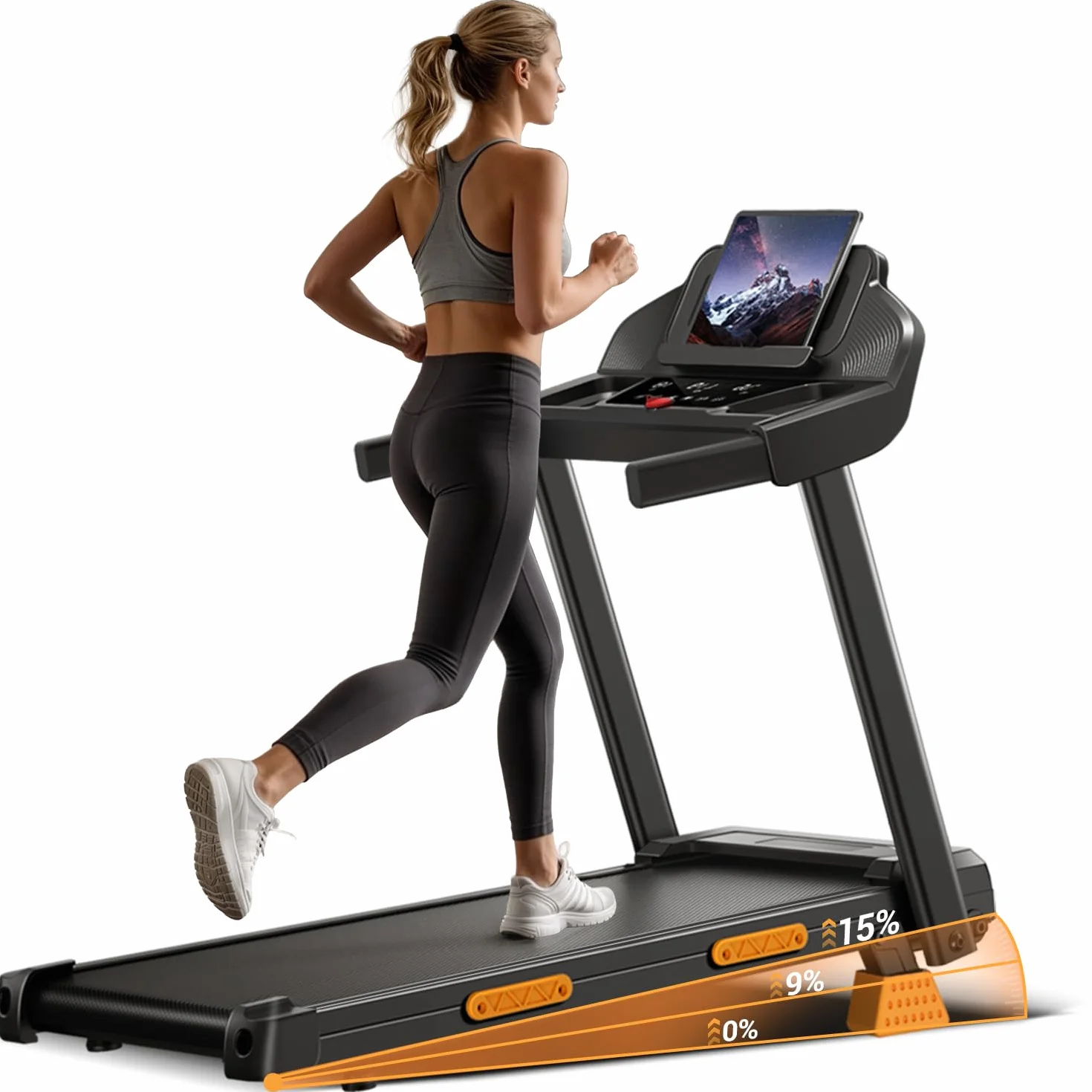 LONTEK Tapis de Course Pliable Inclinable 15%, 12KM/H, Moteur 3,0 CV, Charge 136KG
