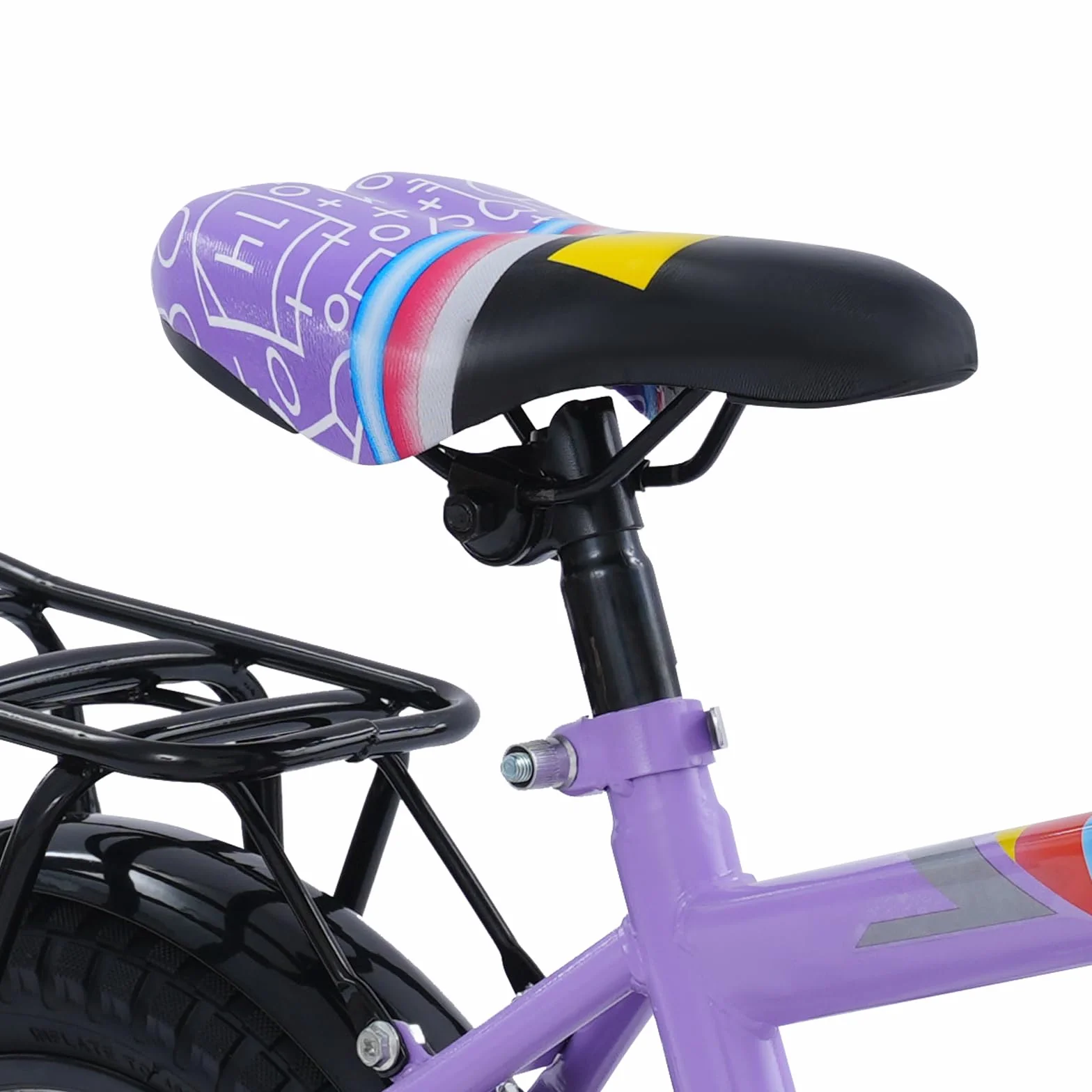 Vélo pour enfant 14 pouces avec siège arrière, panier et roues stabilisatrices, hauteur réglable 3 ans