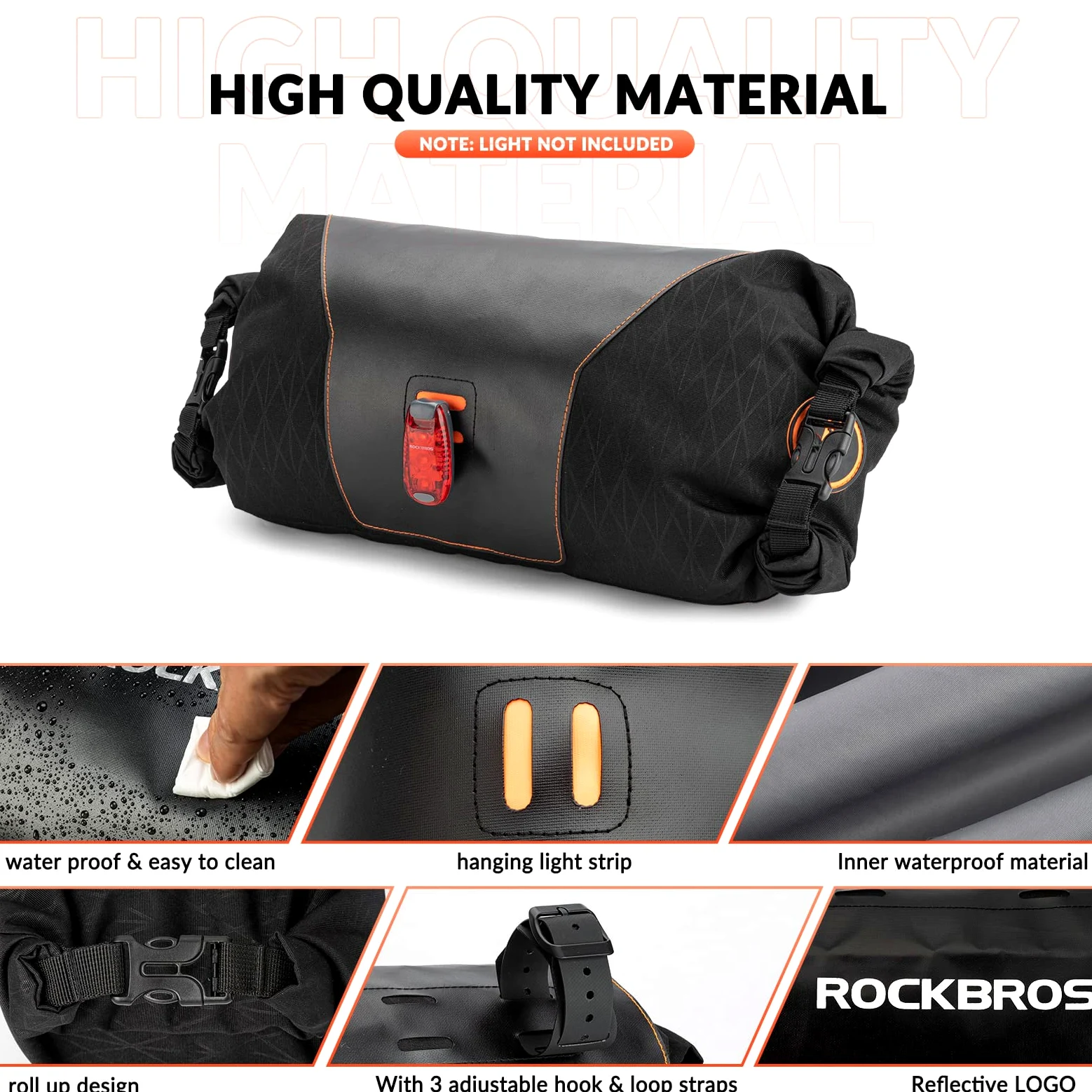 ROCKBROS Set de Sacoche de Vélo : Sacoche de Guidon + Sacoche de Selle, Bikepacking 3,5L + 10L Grande Capacité Étanche, Noir Orange