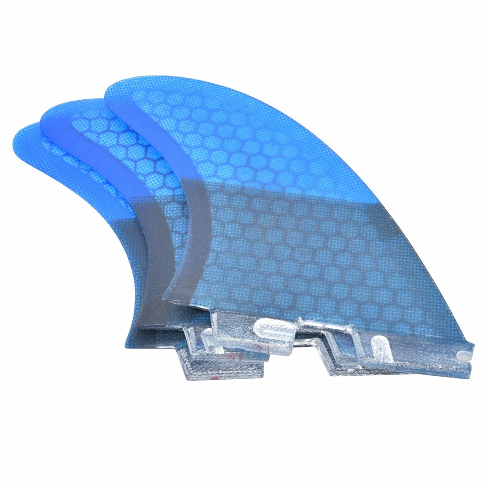 3 ailerons de surf lisses, ailerons arrière légers en fibre de verre, élégants et pratiques, bleus, pour planche de surf et paddleboard. Accessoire de surf flexible et stable.