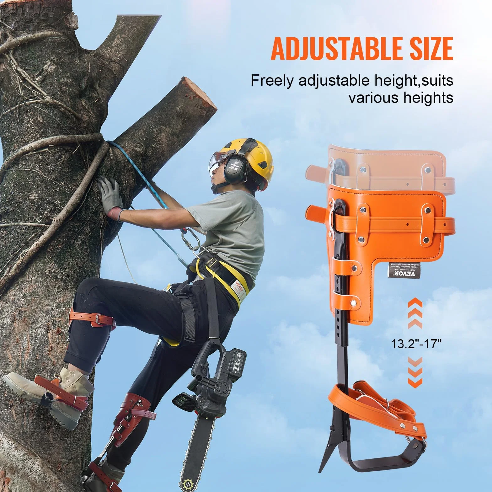 VEVOR Pointes d'escalade d'arbre, 1 paire, crampons acier allié, charge 158 kg, équipement avec sangles et protecteurs