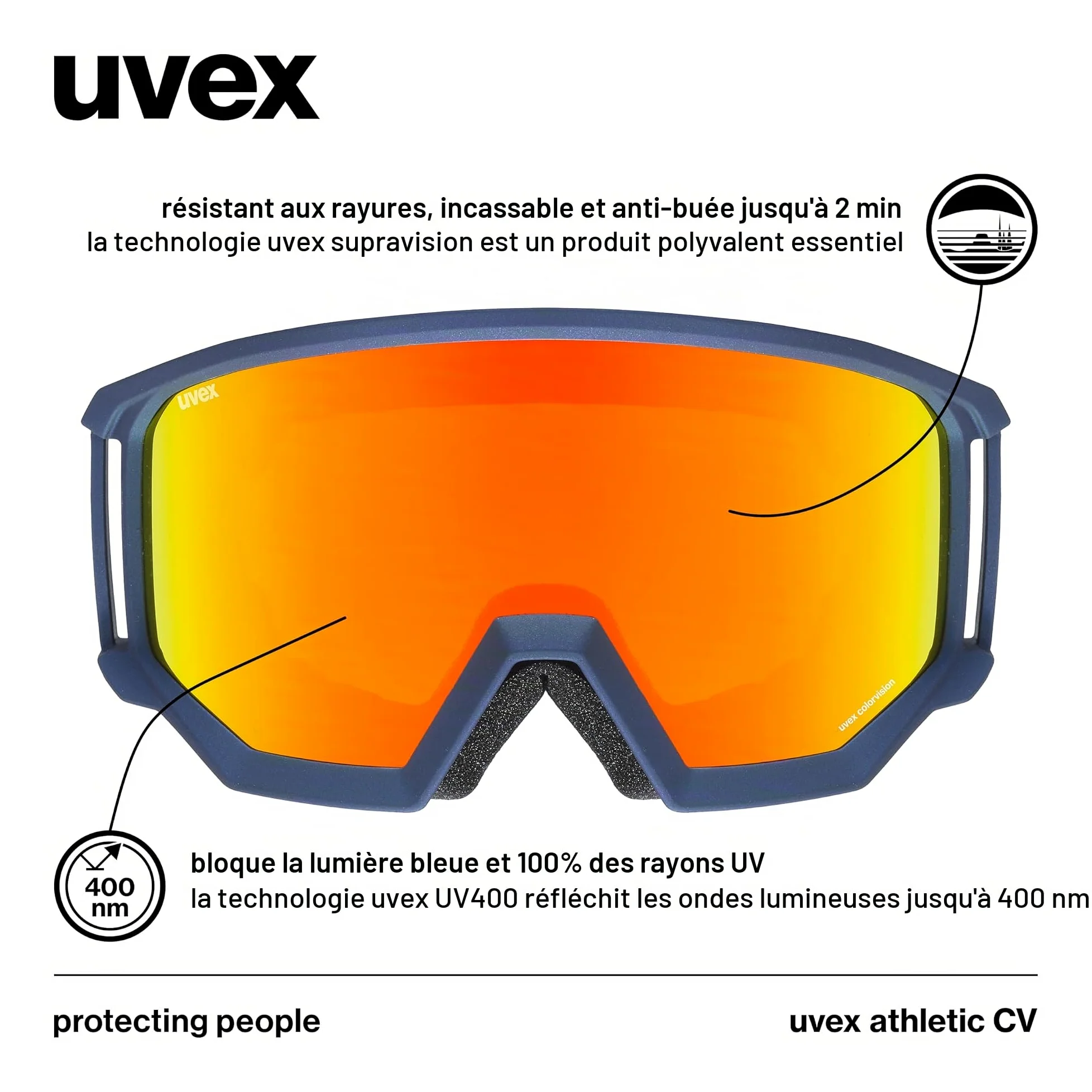 uvex Athletic CV - Lunettes de Vélo pour Hommes et Femmes - à Contraste Élevé - Anti-Buée