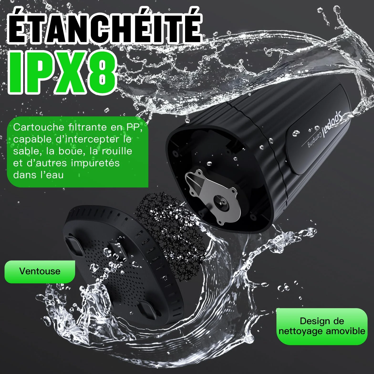 Spopal Douche Portable Camping Rechargeable 10000mAh avec Afficheur Intelligent 5 Vitesses Réglables