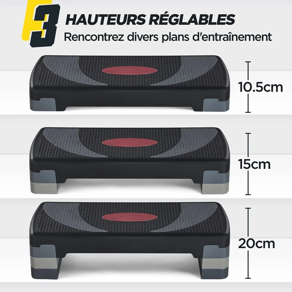 Stepper de Fitness Réglable 79,5 x 30 x 20cm 3 Hauteurs Abician