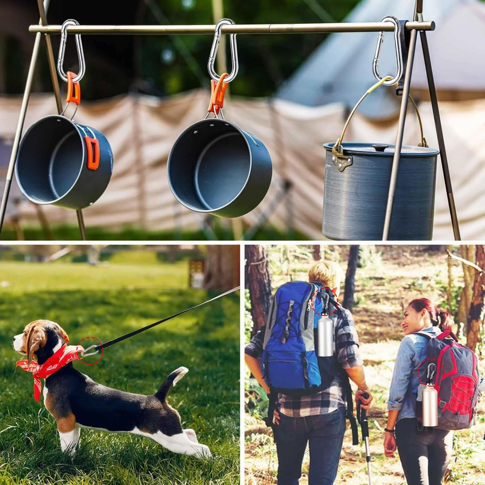 Mousquetons INOX 36 KG Escalade Porte-Clés Sac à Dos Camping Pêche