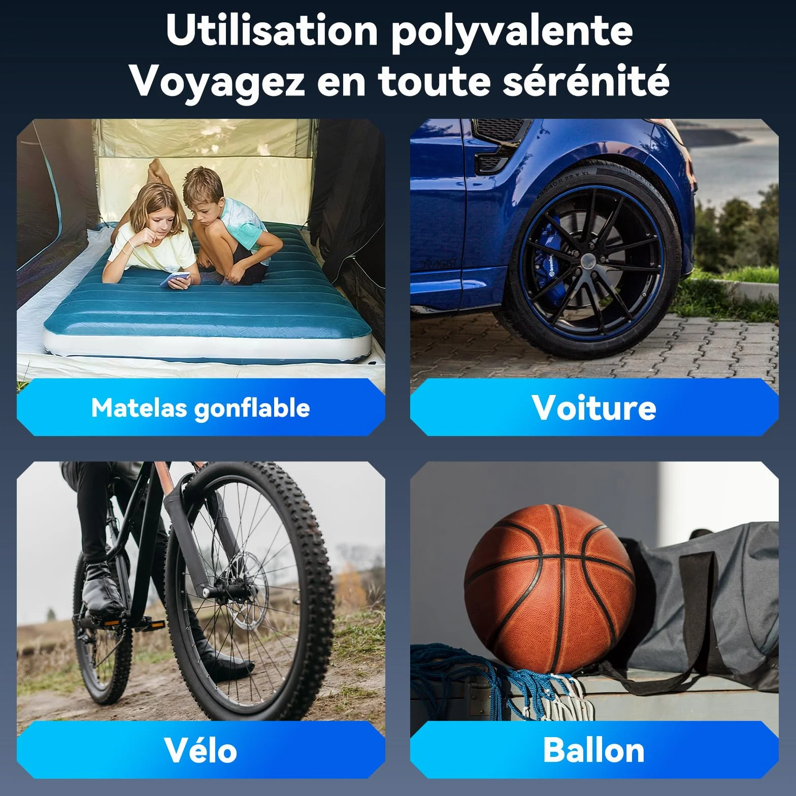 Pompe à Vélo Électrique avec Manomètre 120 Psi, Arrêt Automatique, Valves Presta et Schrader pour VTT et Vélos de Course