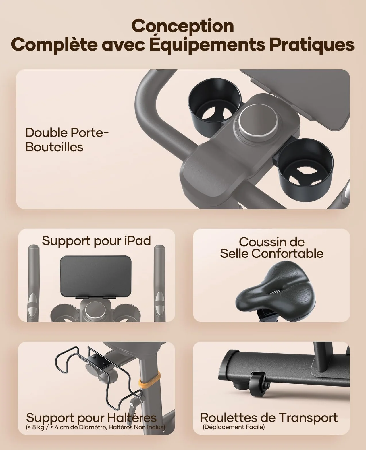 TOPUTURE Vélo d'Appartement Silencieux Résistance Magnétique Électrique 32 Niveaux Écran Tactile App Capteur Cardiaque Support Haltères 150kg