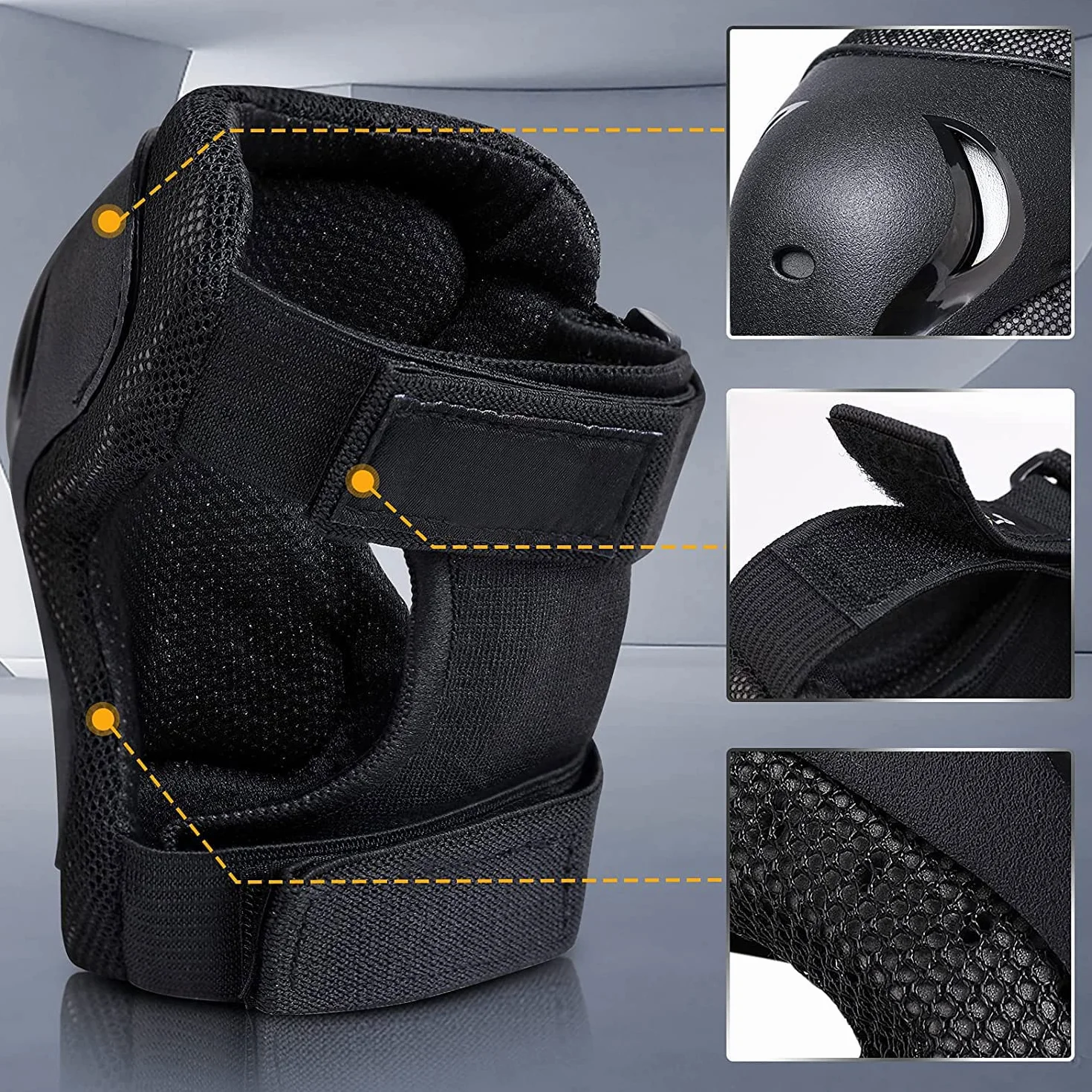 Protection Roller Enfant Adulte, Ajustable Genouillères Coudières Protège-Poignets Sets de Protection Enfant, pour Roller, Patinage, Skateboard, Vélo(6 Pièces, Noir)