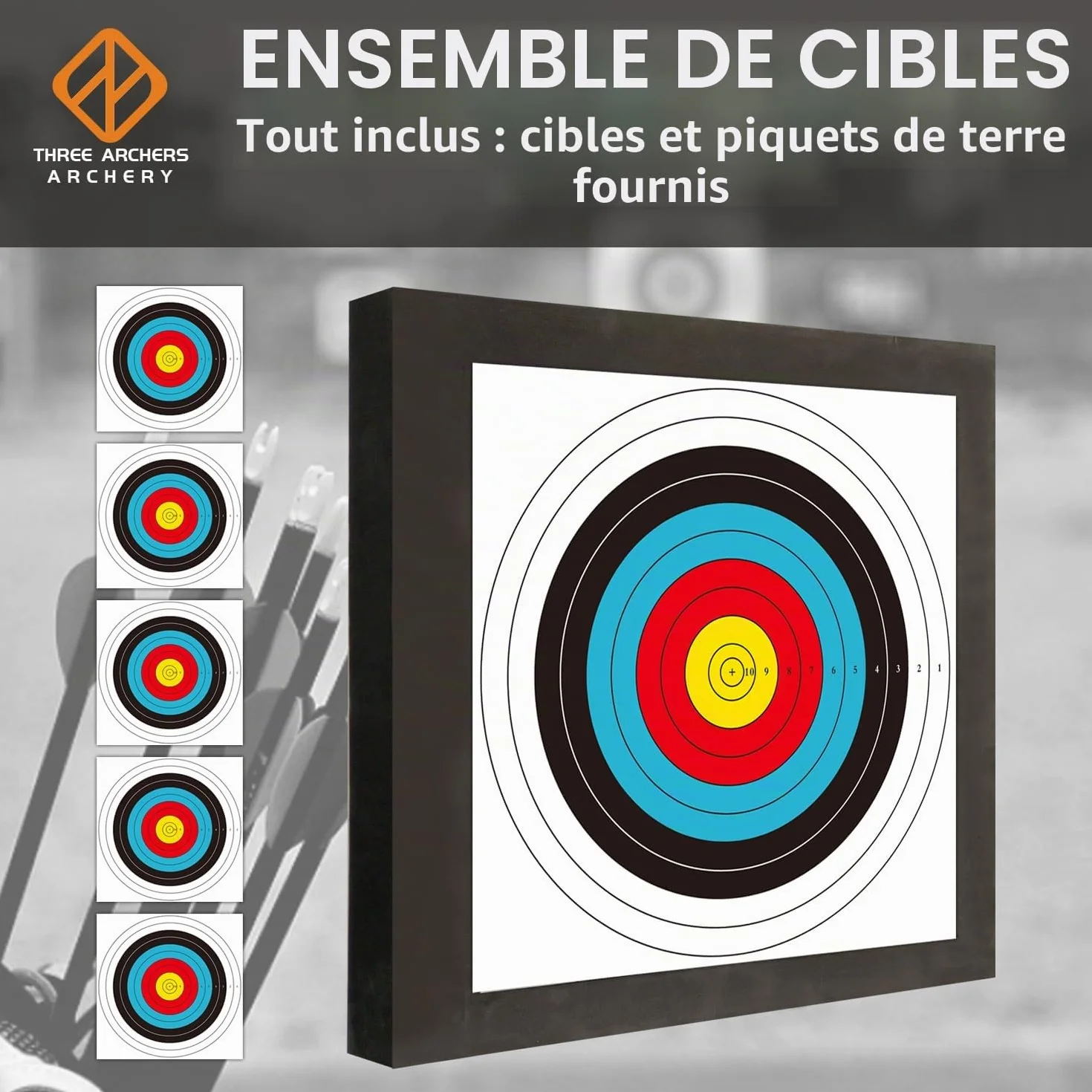 THREE ARCHERS Cible de tir à l'arc 50x50cm Mousse légère durable avec supports