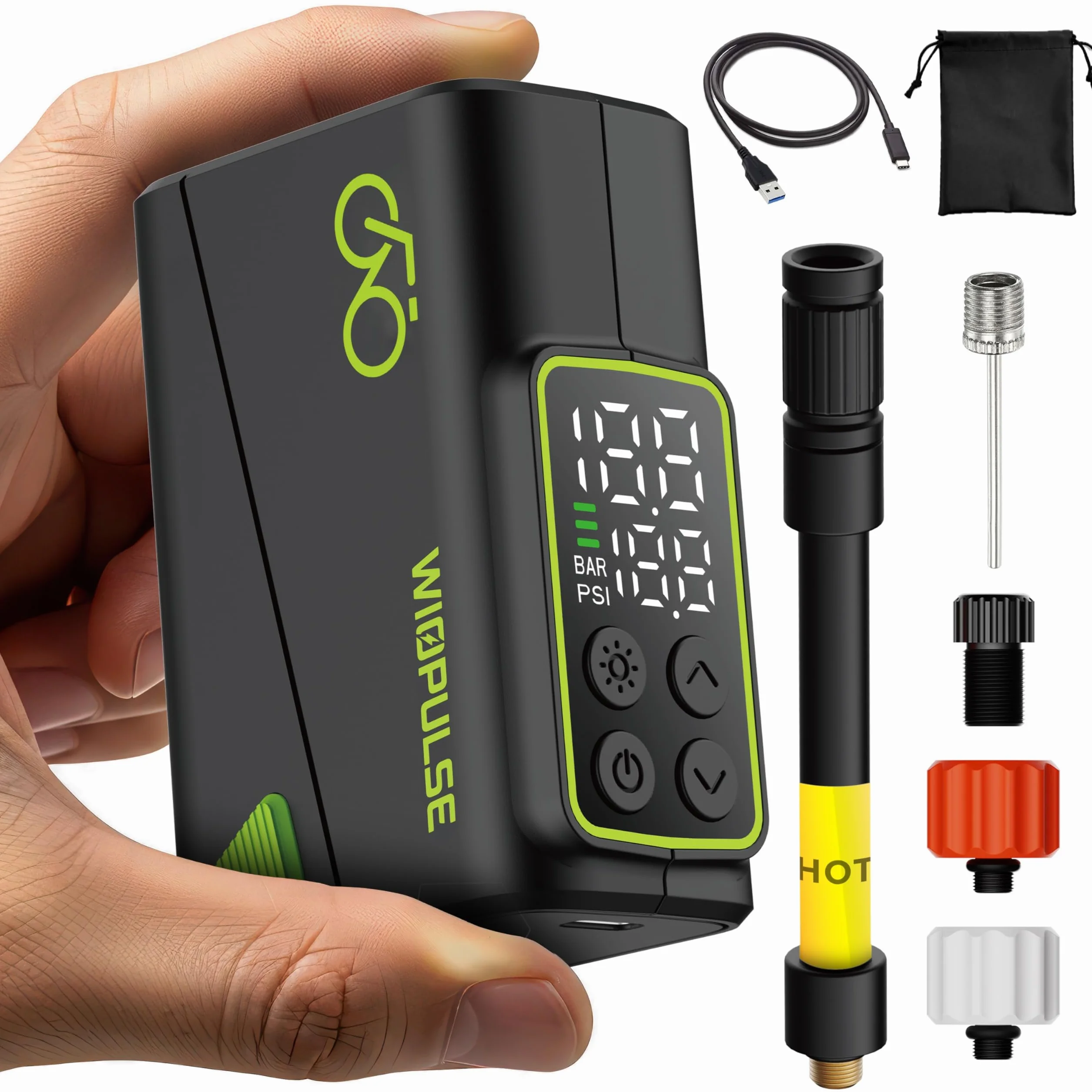 Mini Pompe Vélo Électrique 150 PSI Compresseur Portable LCD Arrêt Auto LED Presta Schrader