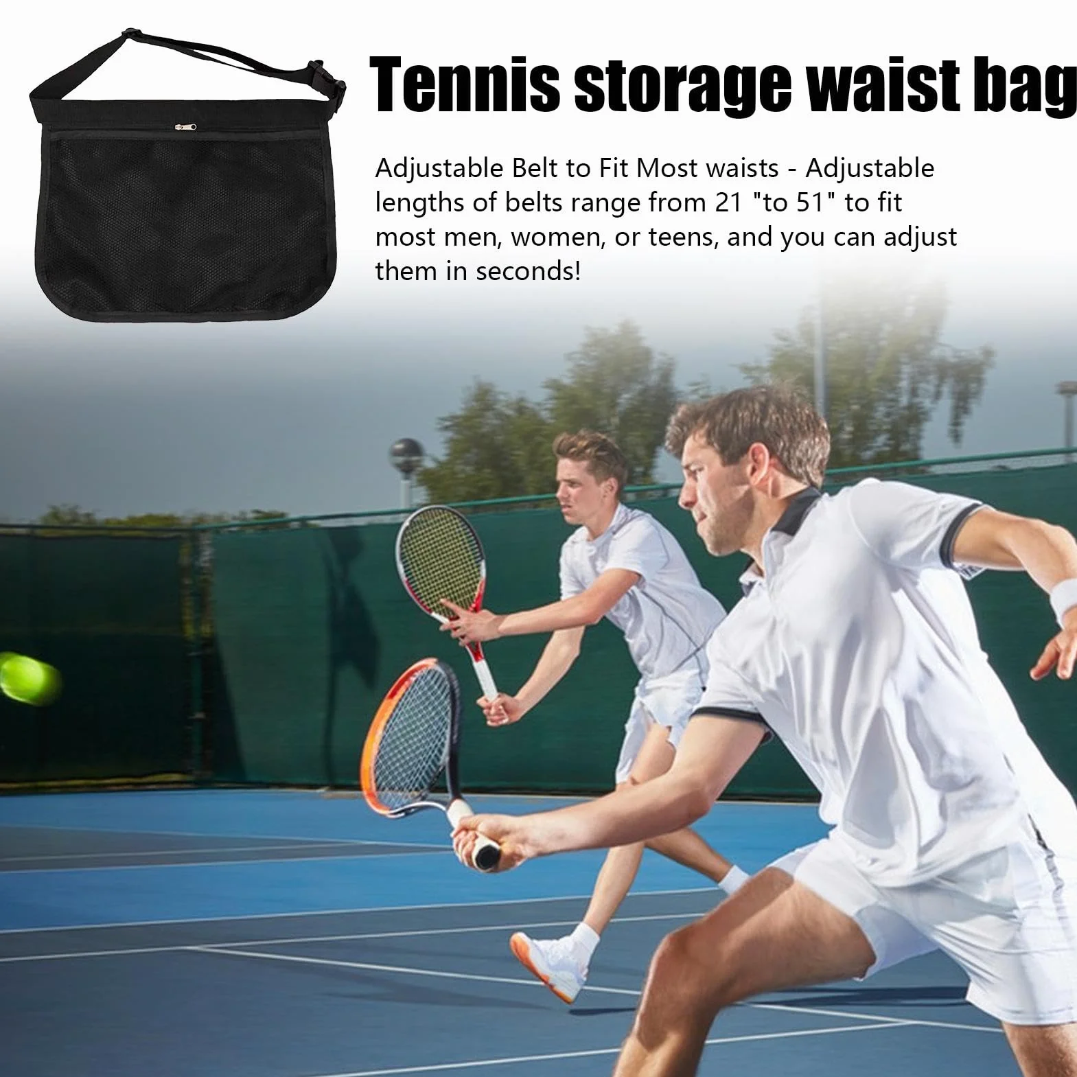 Sac Porte-Balle de Tennis, Sac de Transport pour Balle de Tennis - Support de Taille pour Porte-Balle de Tennis - Sac de Balle de Hanche de Taille en Maille réglable, Poche de Rangement de