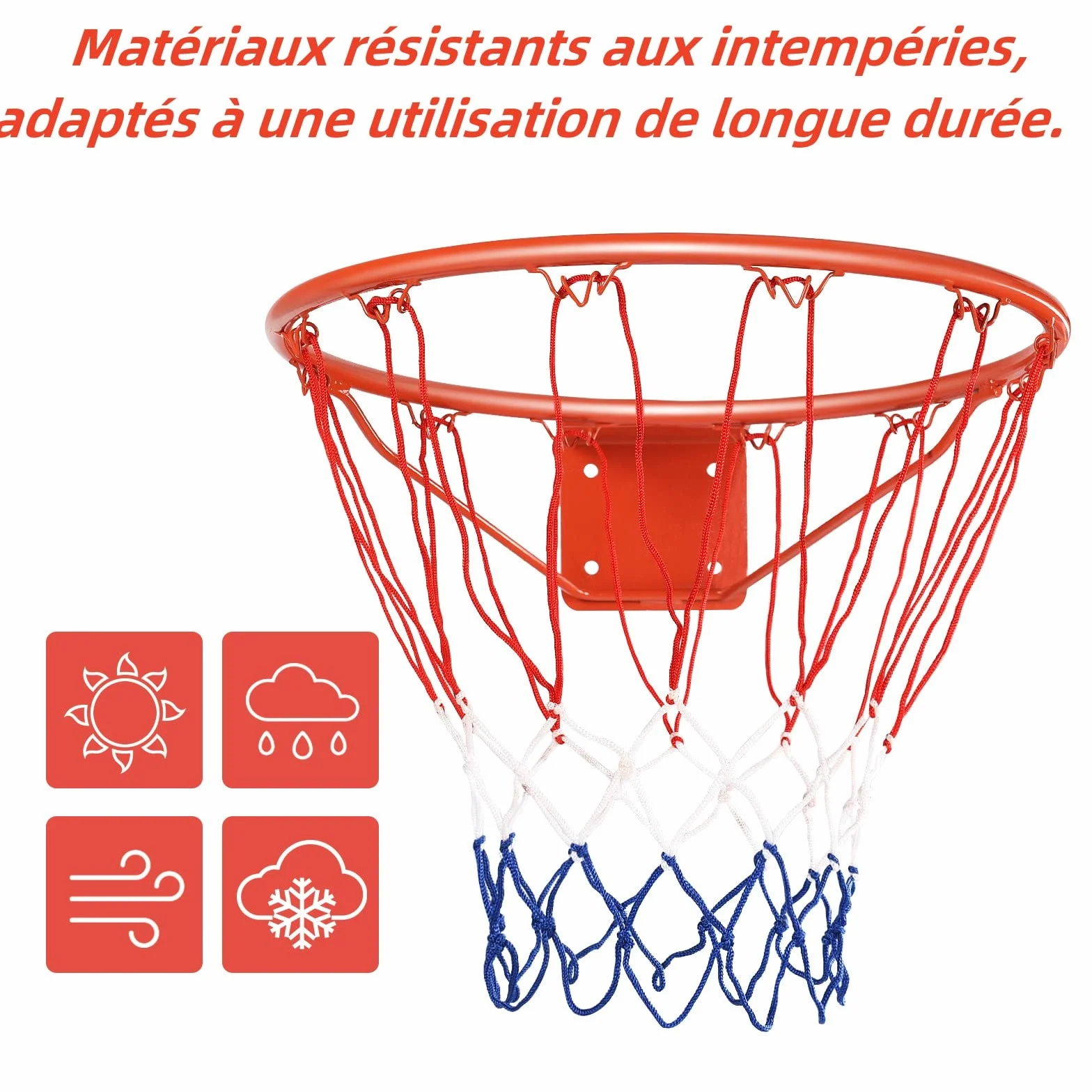 GYMAX Panier de Basketball Mural, Filet de Basket Extérieur et Intérieur, Anneau Métal Robuste, Filet PE