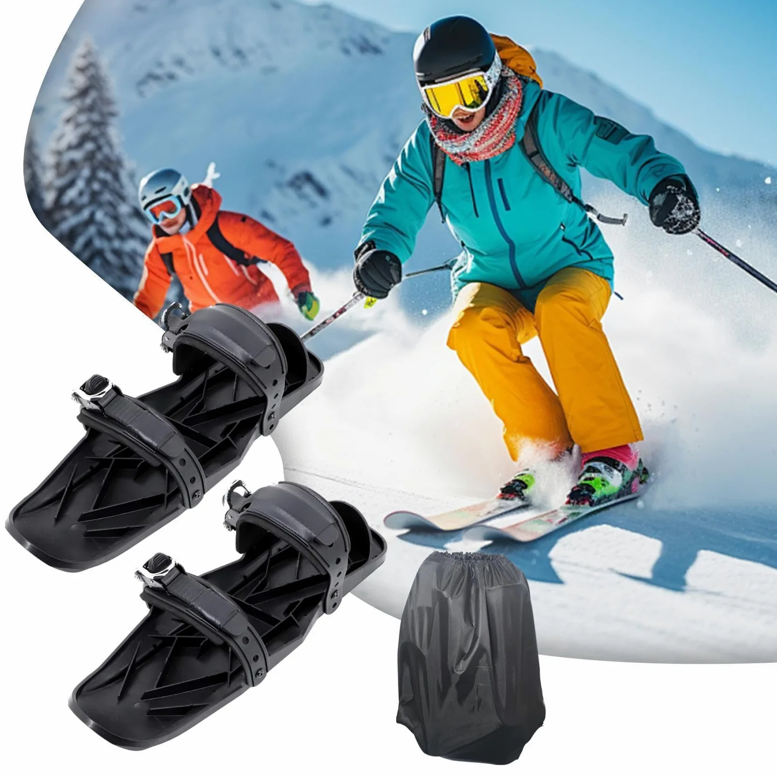 Patins à neige d'hiver – Skis courts en nylon acier inoxydable avec boucle | en métal, ajustement ferme, construction solide et stable | Pour et adultes, parcs de neige, montagnes, sports de